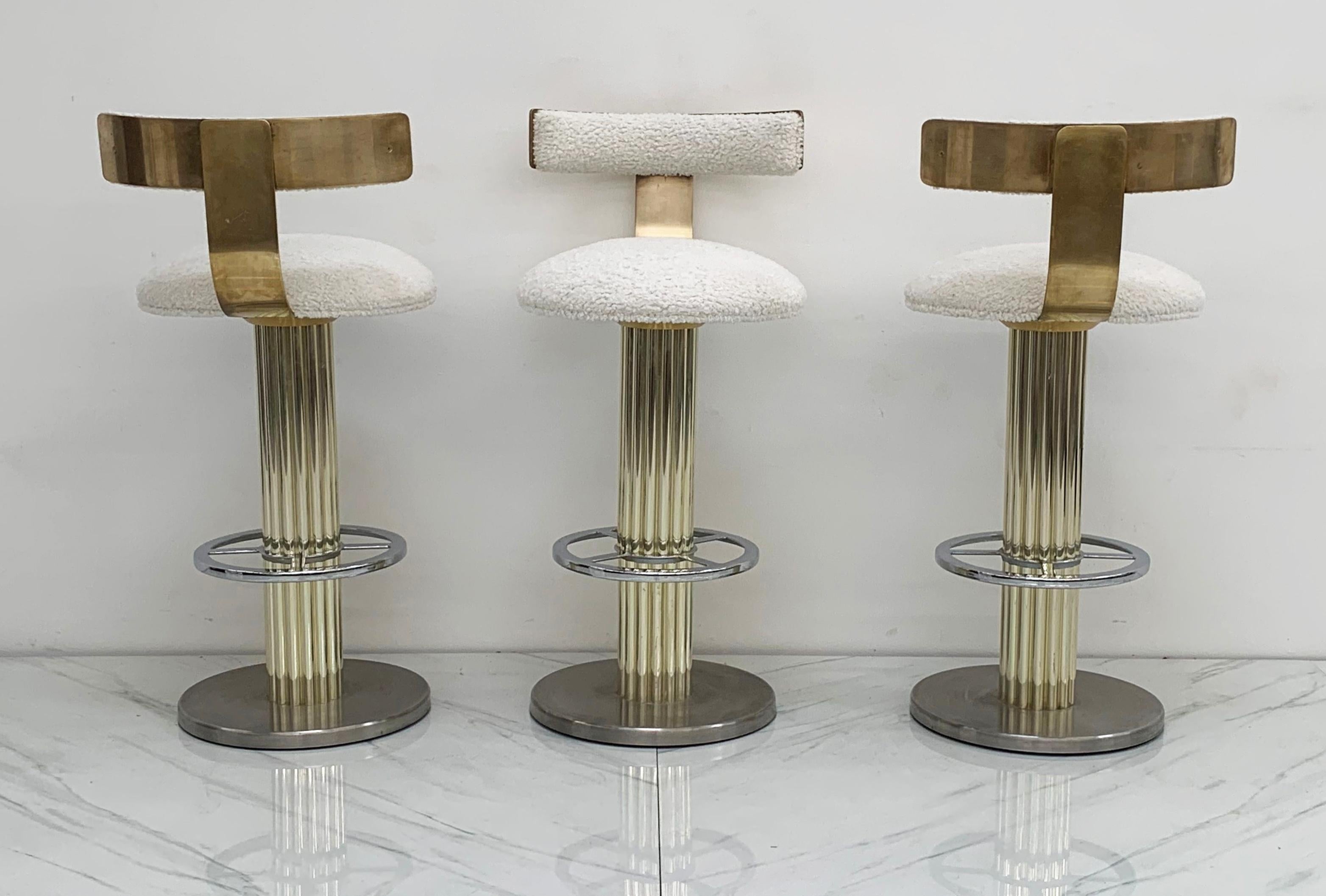 Designs For Leisure Chrome, Brass, and Boucle Barstools 3