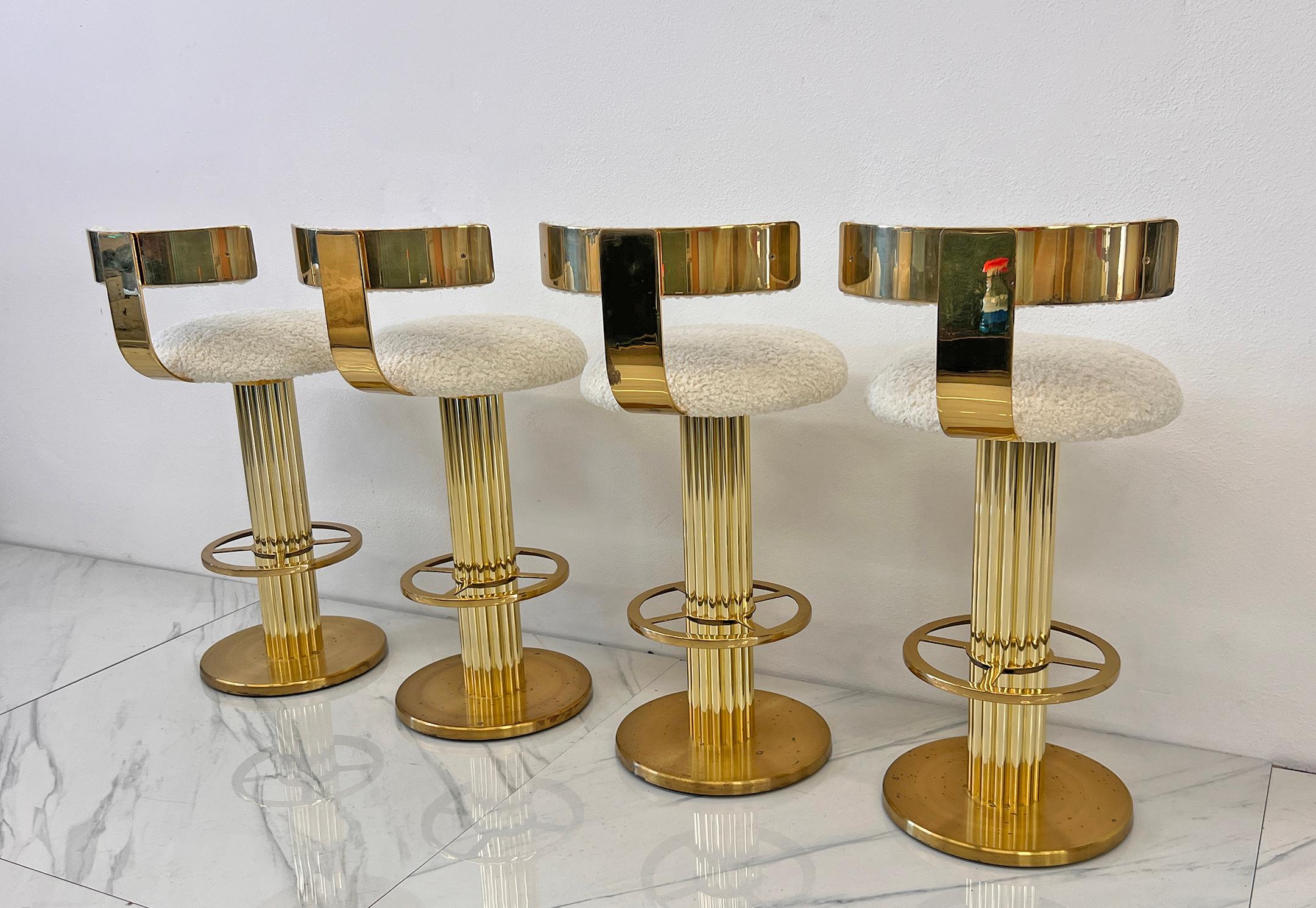 Designs For Leisure set of 4 Brass Barstools, Ivory Boucle, Signed, 1987 For Sale 5