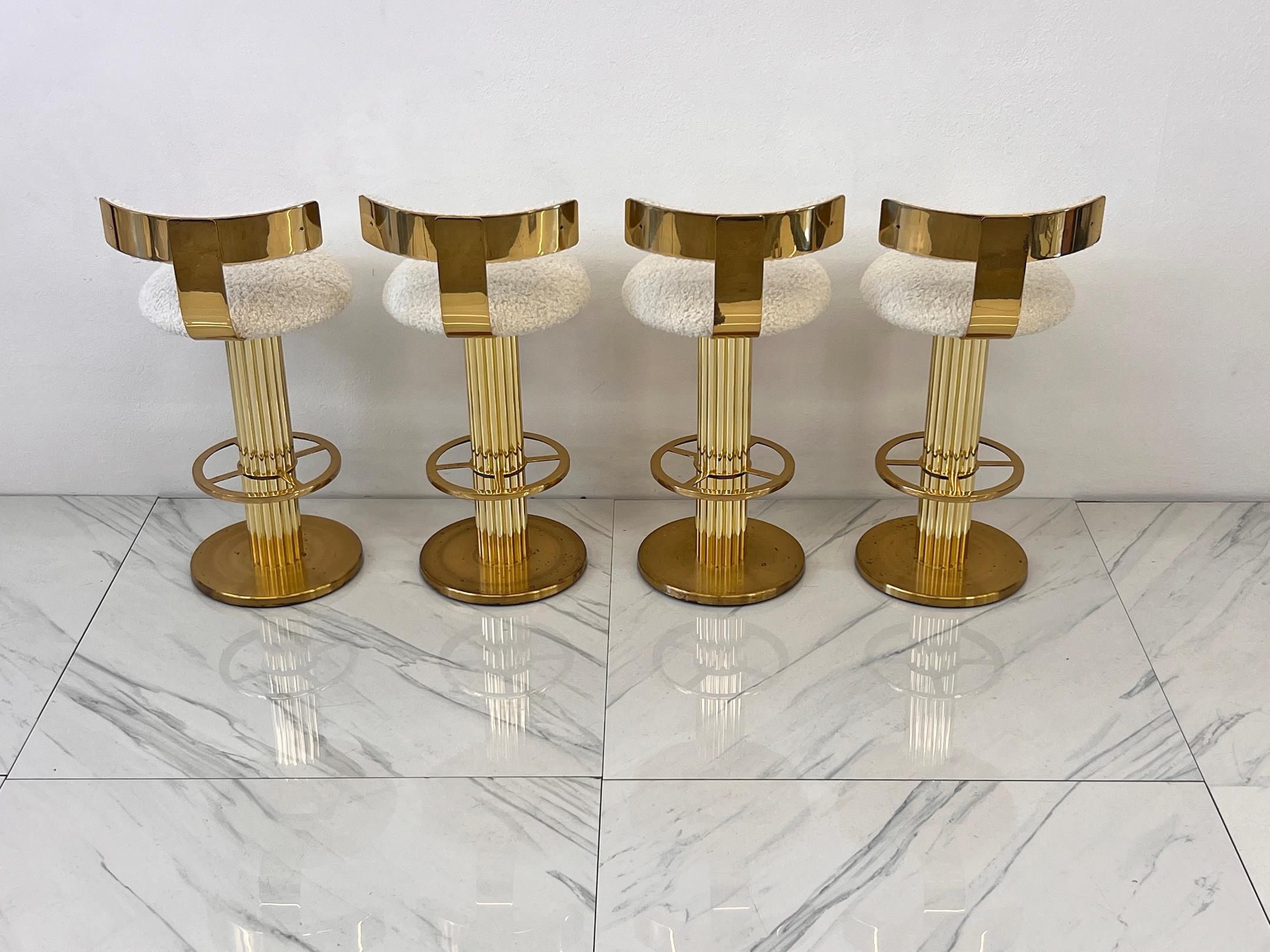Designs For Leisure set of 4 Brass Barstools, Ivory Boucle, Signed, 1987 For Sale 6