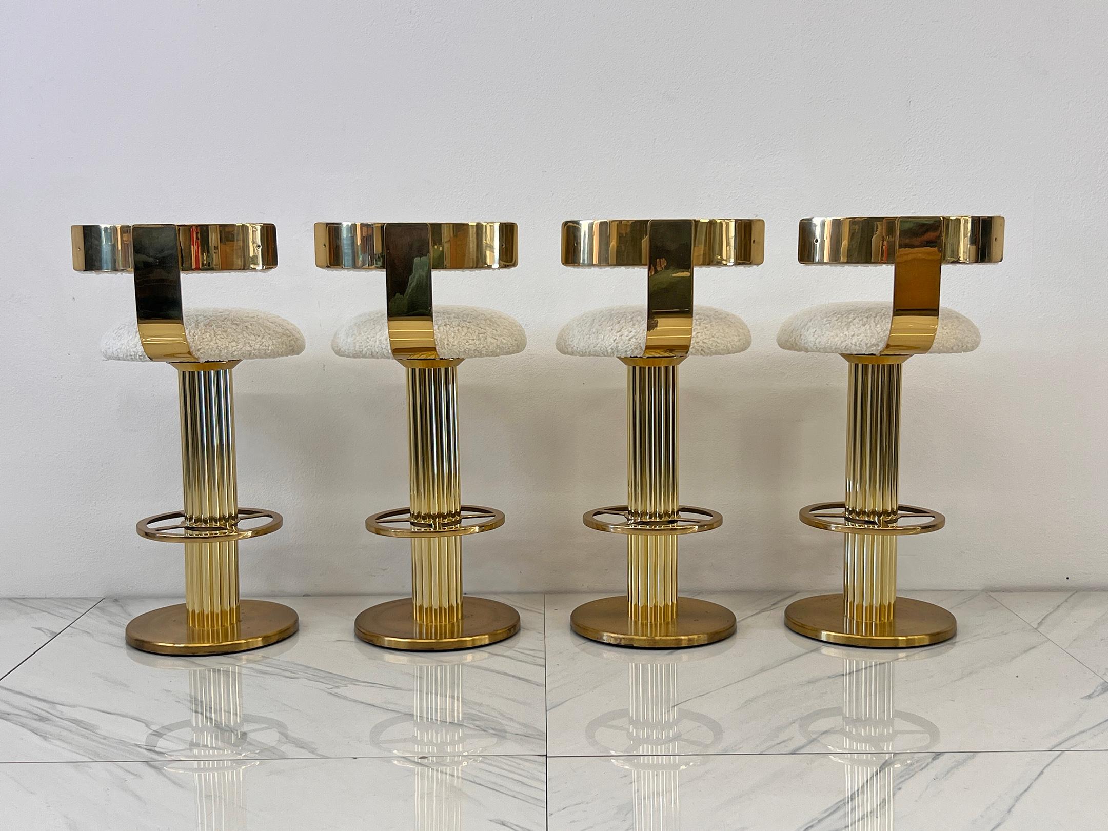 Designs For Leisure set of 4 Brass Barstools, Ivory Boucle, Signed, 1987 For Sale 7