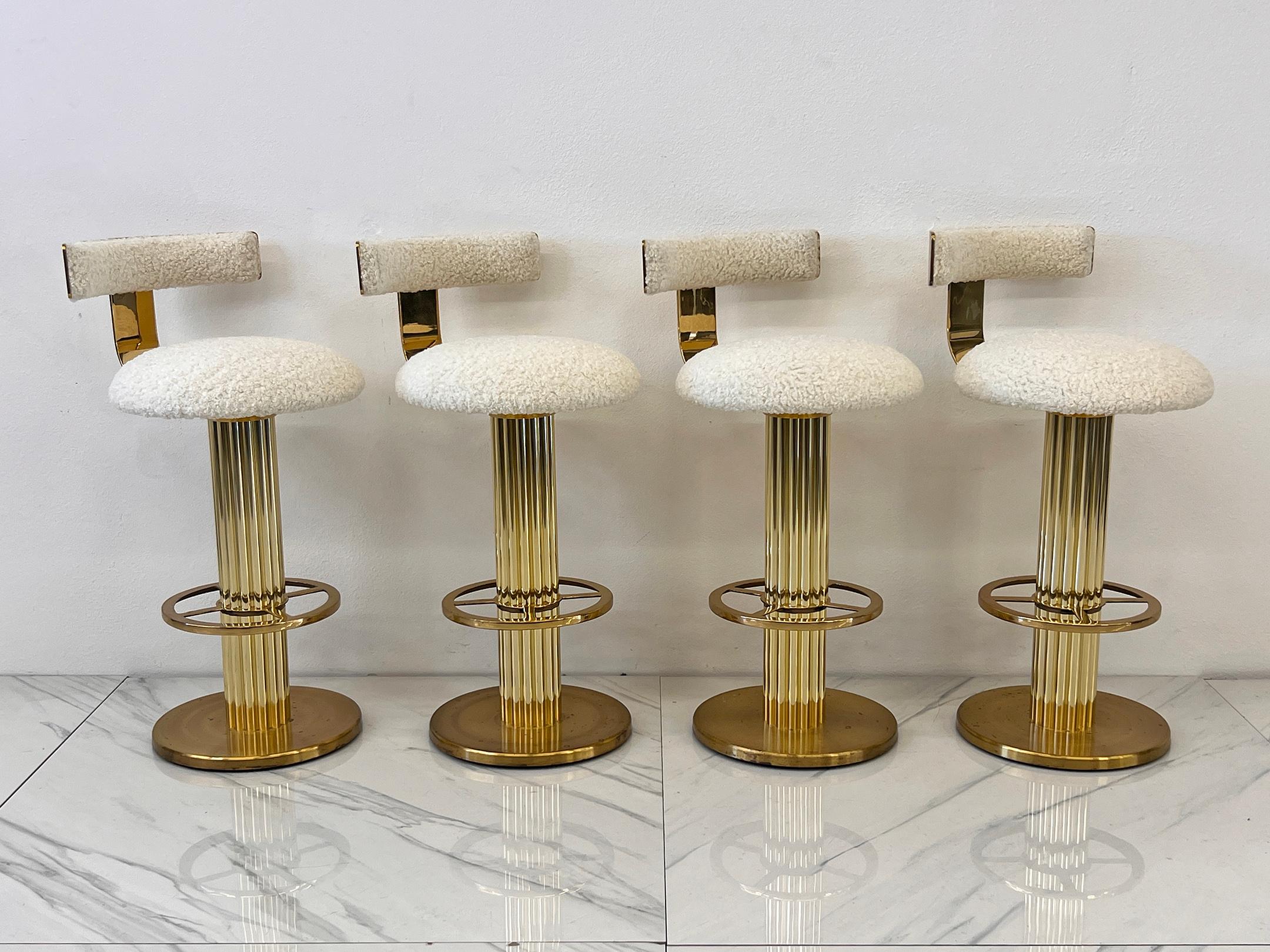 Designs For Leisure set of 4 Brass Barstools, Ivory Boucle, Signed, 1987 For Sale 8