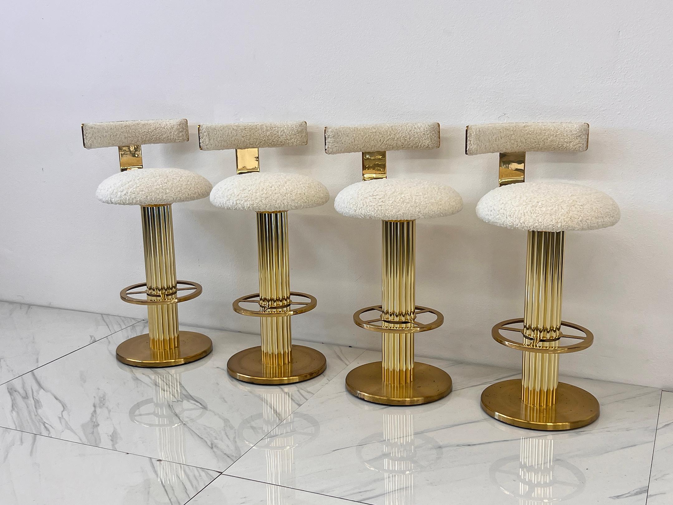 Designs For Leisure set of 4 Brass Barstools, Ivory Boucle, Signed, 1987 For Sale 9