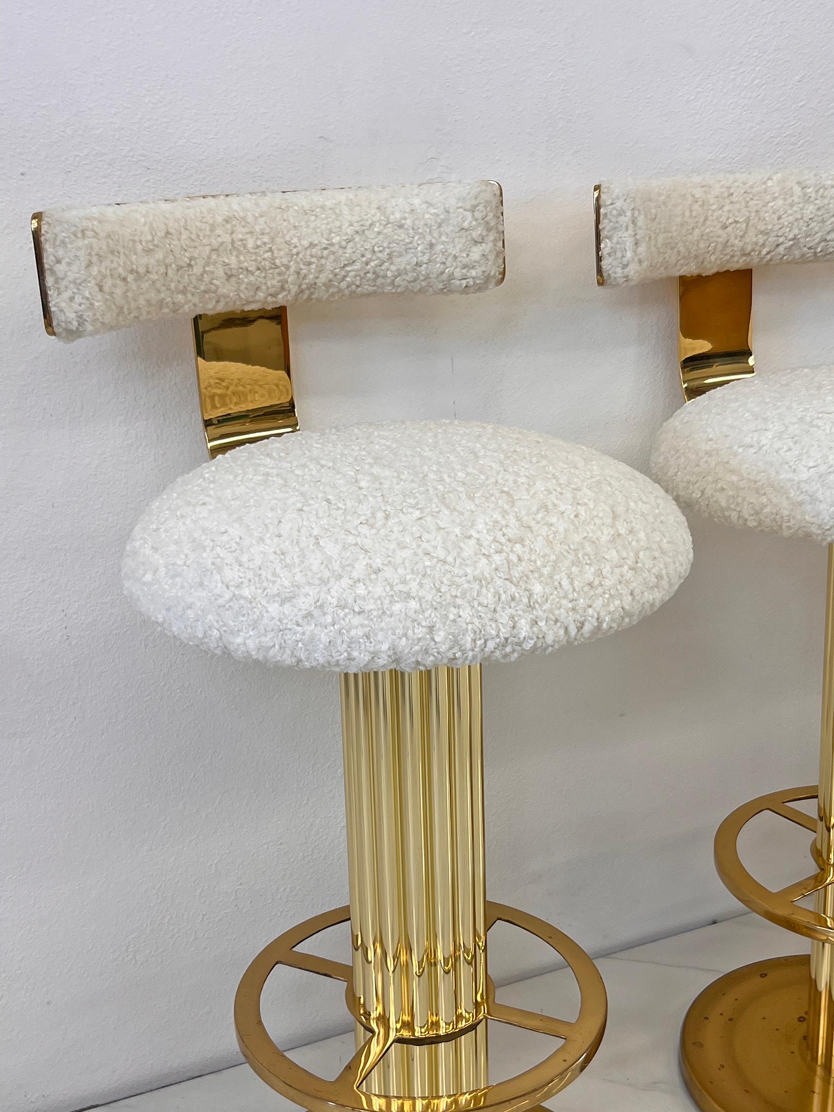 Designs For Leisure set of 4 Brass Barstools, Ivory Boucle, Signed, 1987 For Sale 10