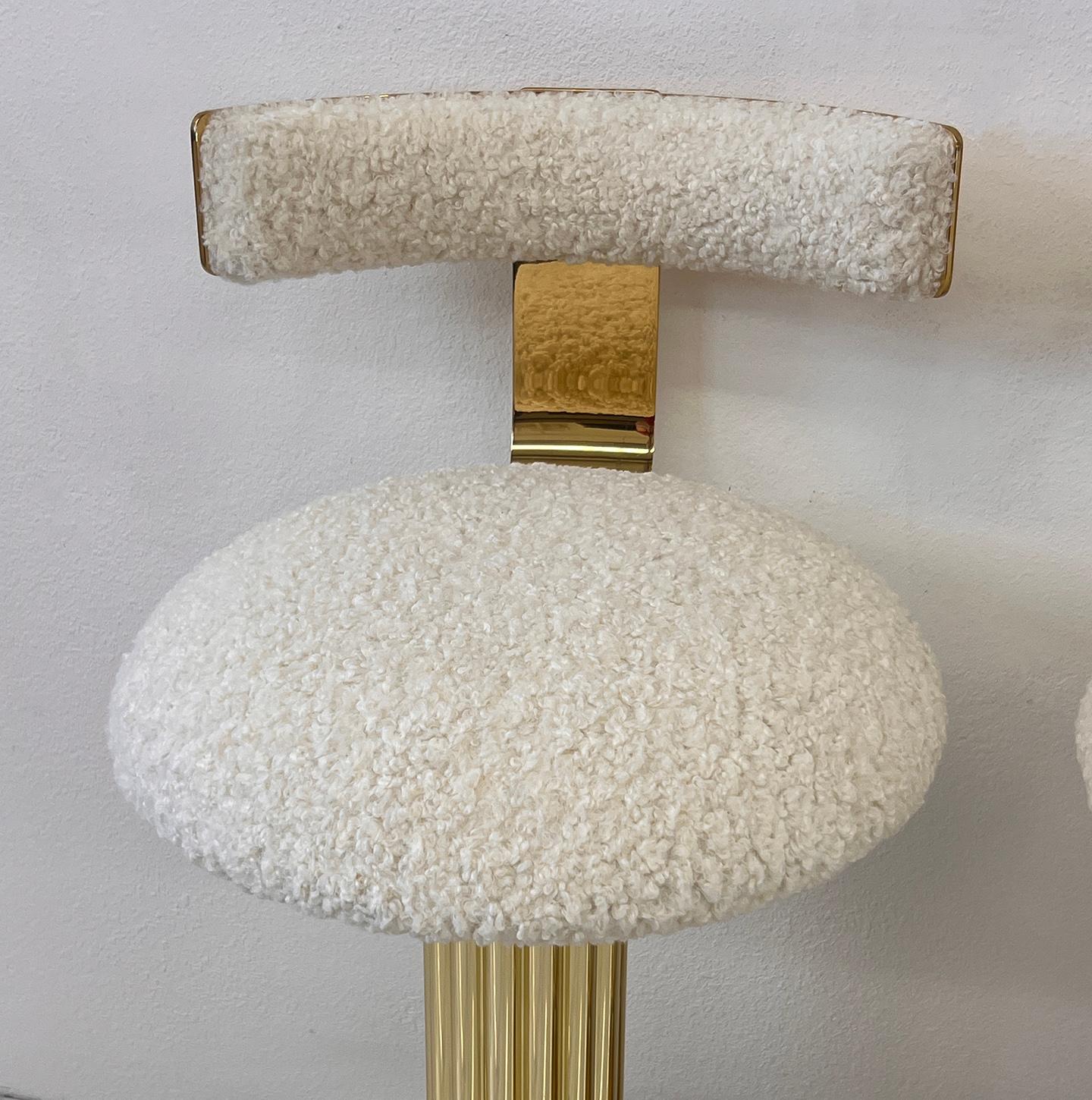 Designs For Leisure set of 4 Brass Barstools, Ivory Boucle, Signed, 1987 For Sale 11