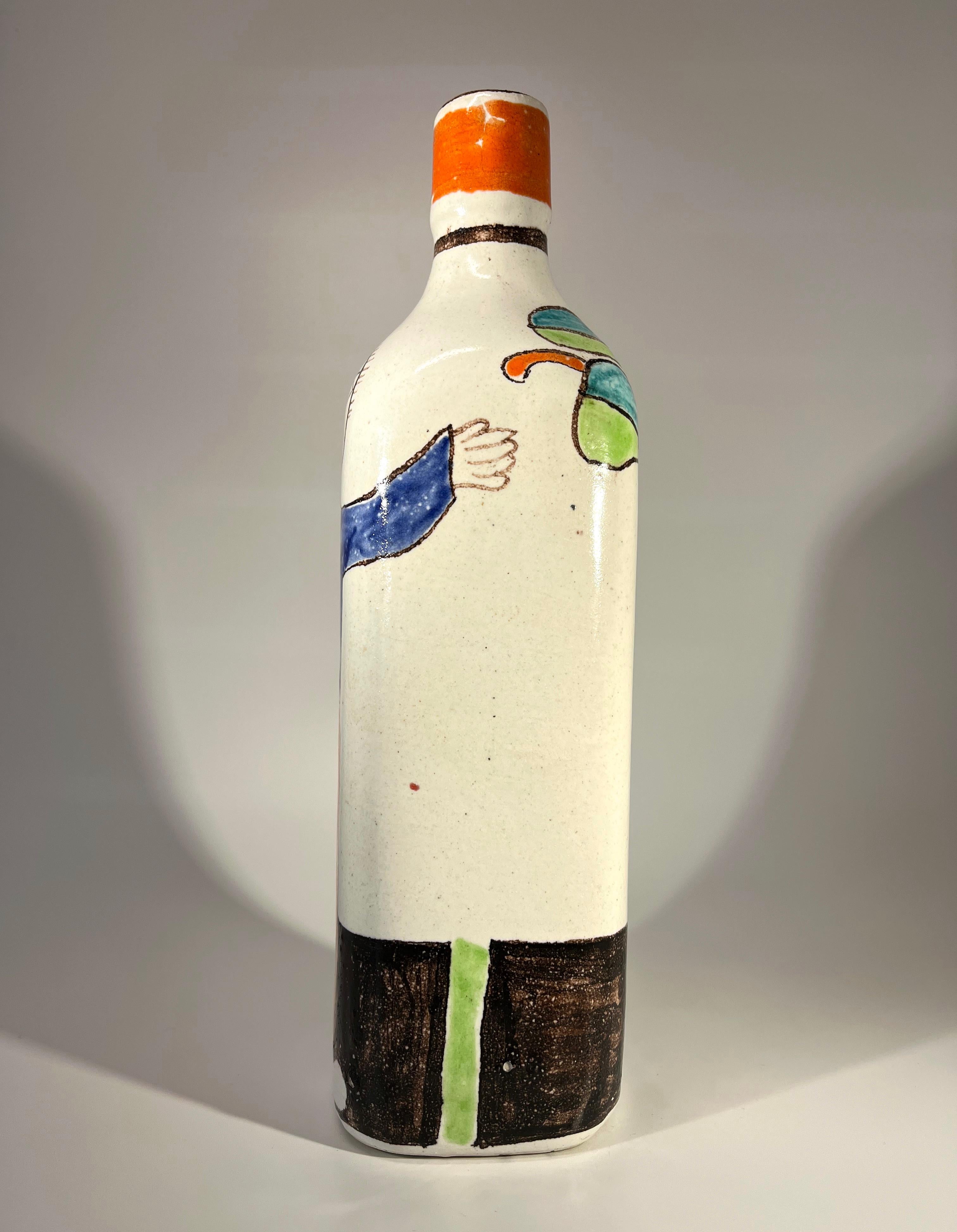 Hand-Painted DeSimone 'Arms Outstretched' Hand Painted Italian Ceramic Bottle Vase c1960's For Sale
