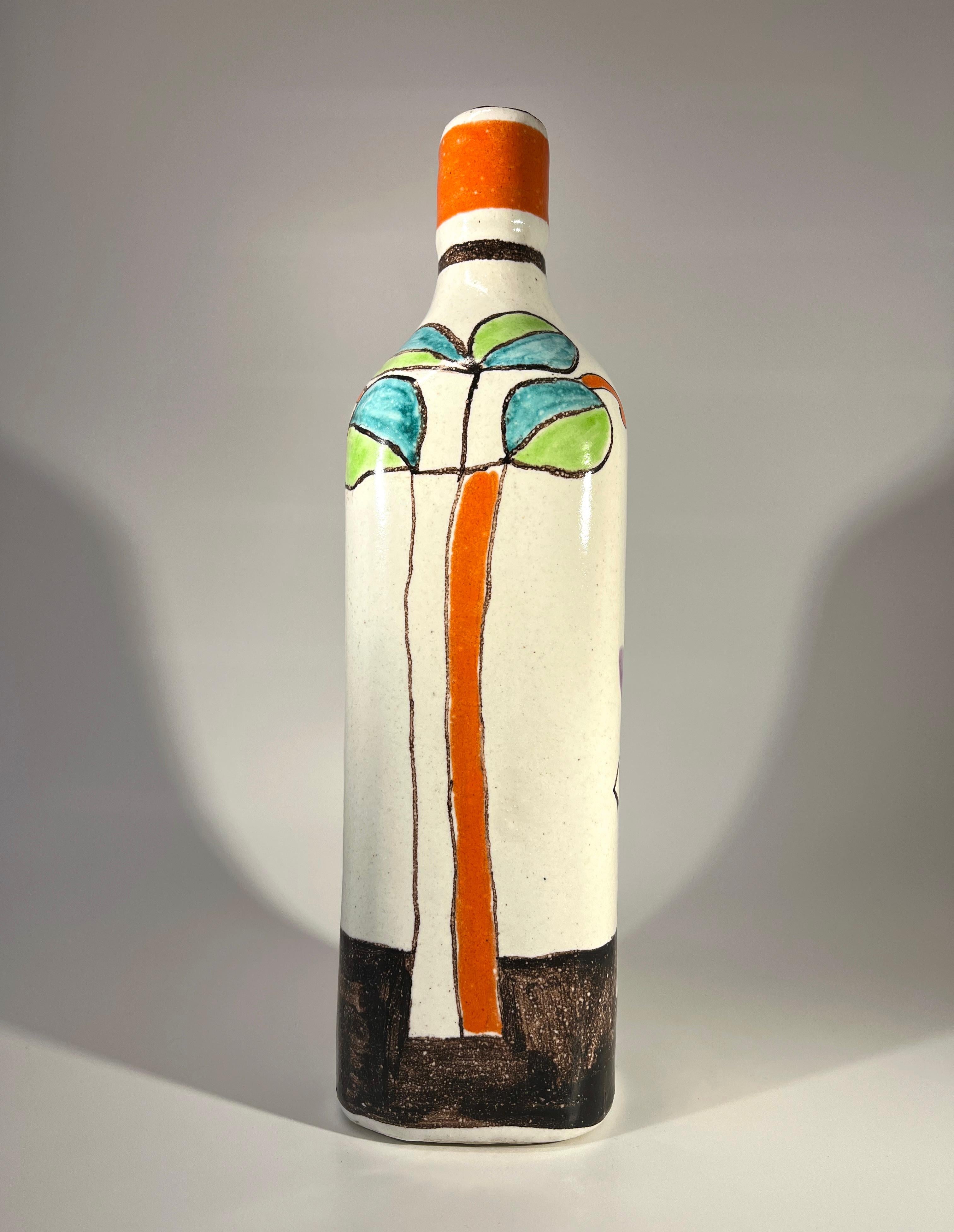 DeSimone 'Arms Outstretched' Hand Painted Italian Ceramic Bottle Vase c1960's In Good Condition For Sale In Rothley, Leicestershire