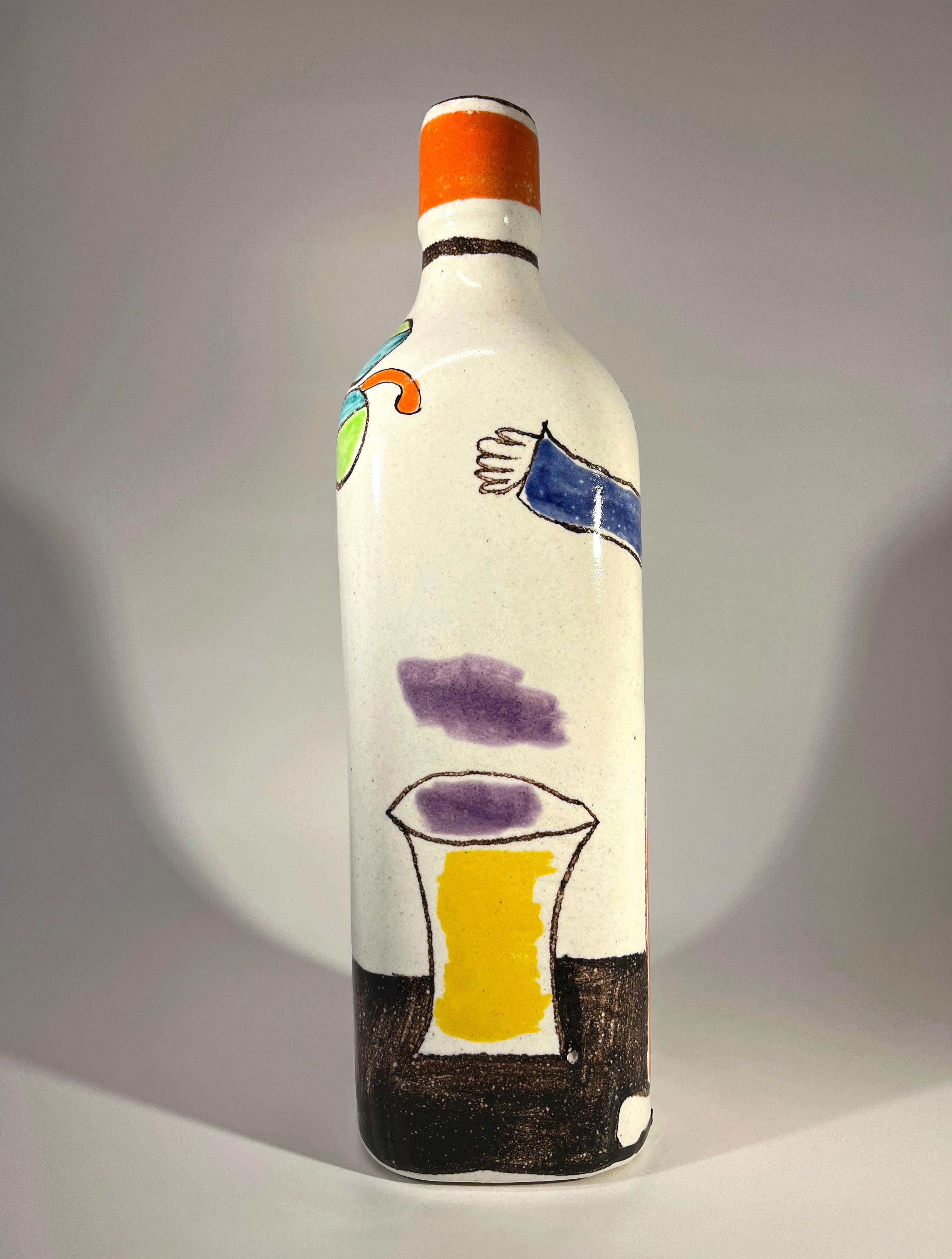 20th Century DeSimone 'Arms Outstretched' Hand Painted Italian Ceramic Bottle Vase c1960's For Sale
