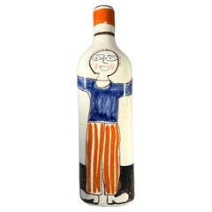 DeSimone 'Arms Outstretched' Hand Painted Italian Ceramic Bottle Vase c1960's
