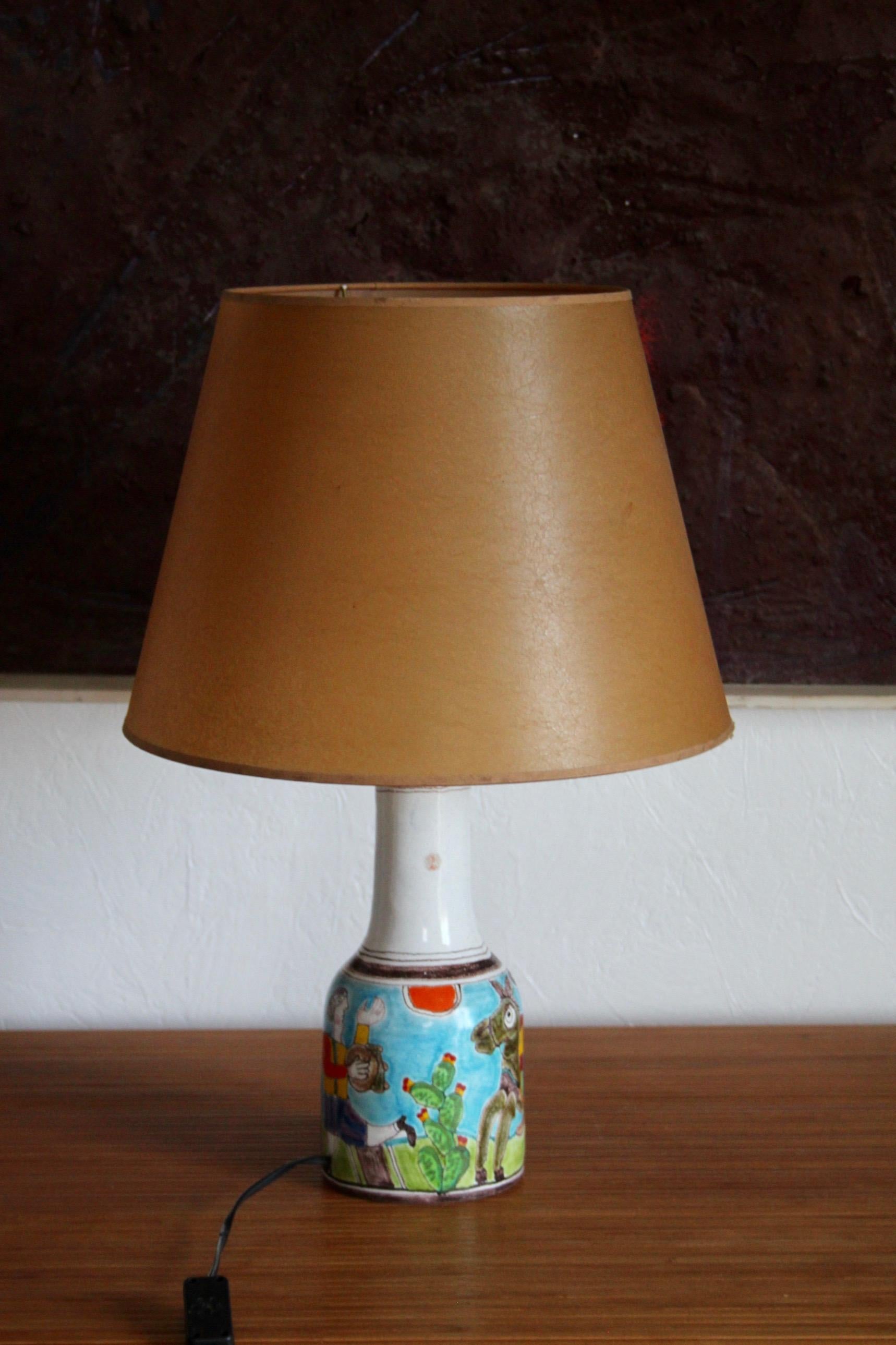 italien Lampe de table DeSimone en céramique bleue et rouge en vente