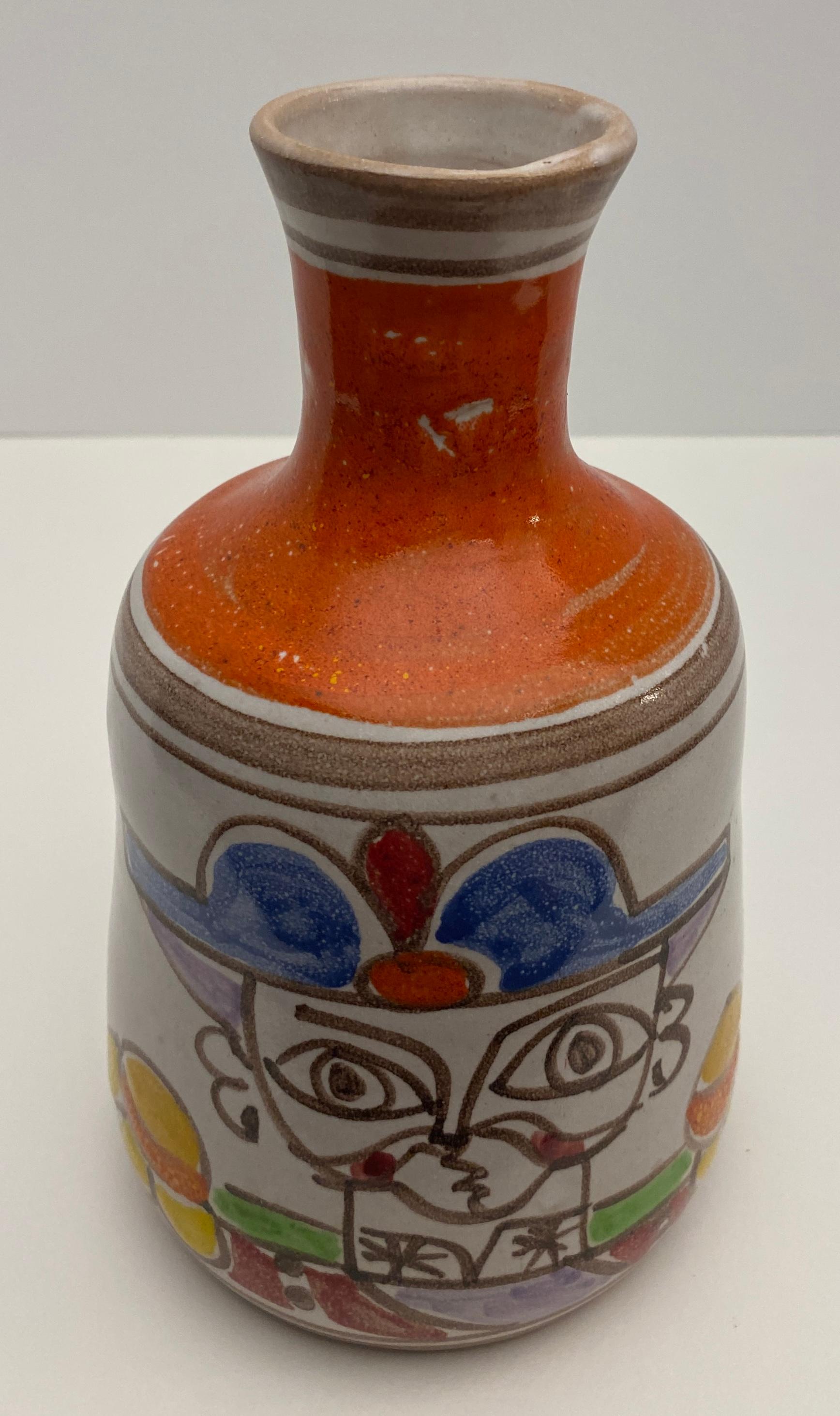 Hand-Painted Desimone Ceramic Pitcher Vase For Sale