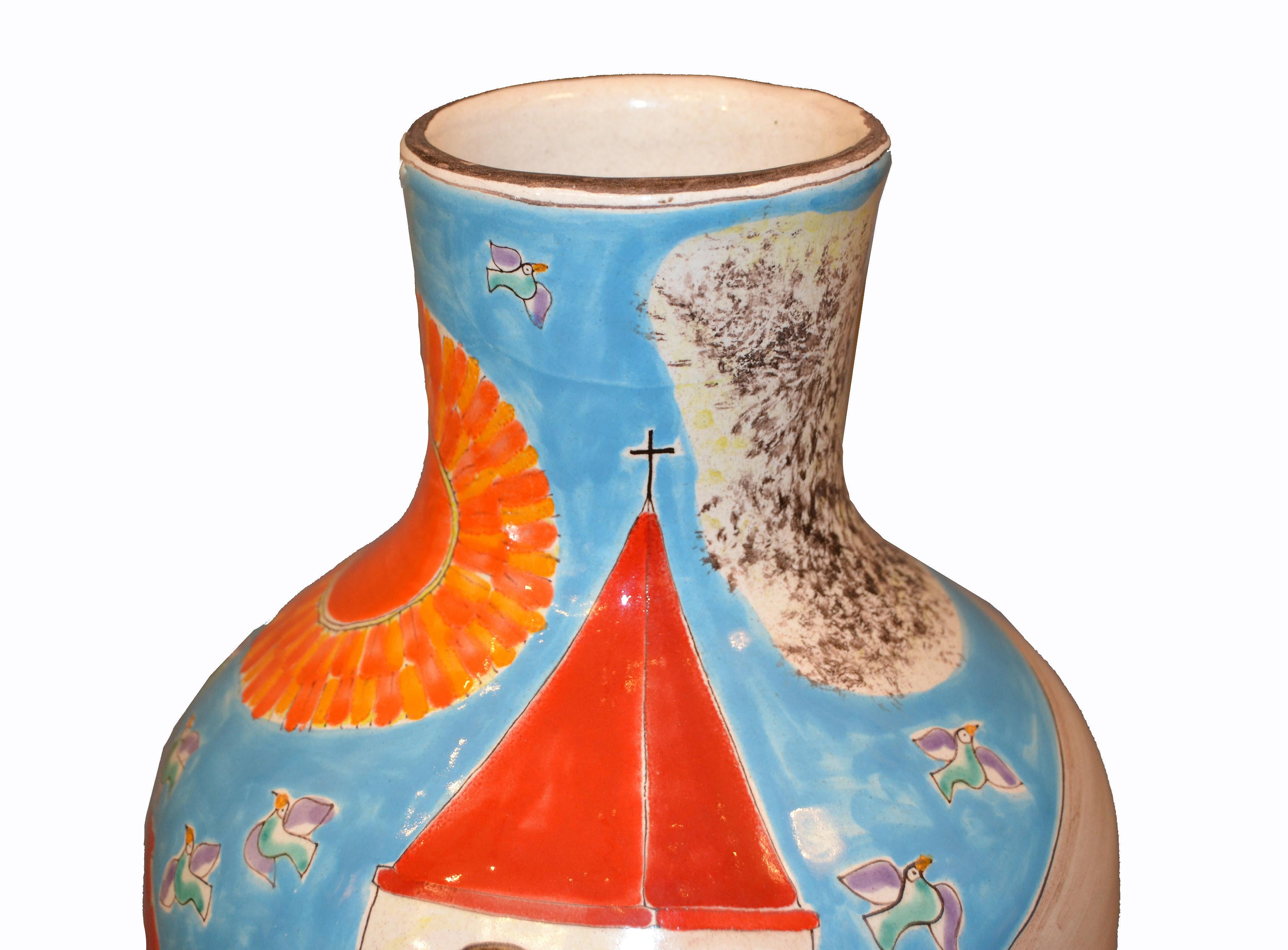 Desimone Hand Painted Art Pottery Flower Vase Musicians and Proposal Scene Italy 3