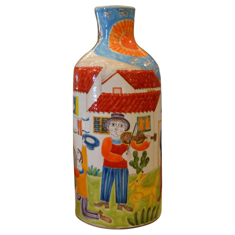 Desimone Hand Painted Art Pottery Flower Vase Musicians And