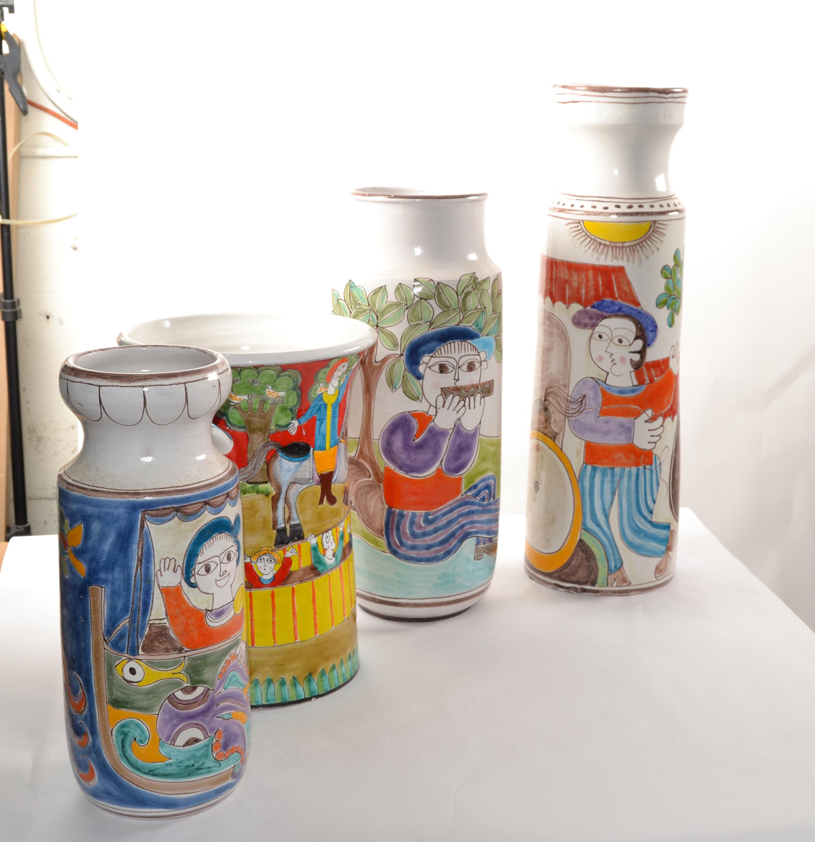 Desimone Töpferwaren, handbemalte Vase mit Zirkuspferden, Gefäß mit Griffen, Italien im Angebot 4