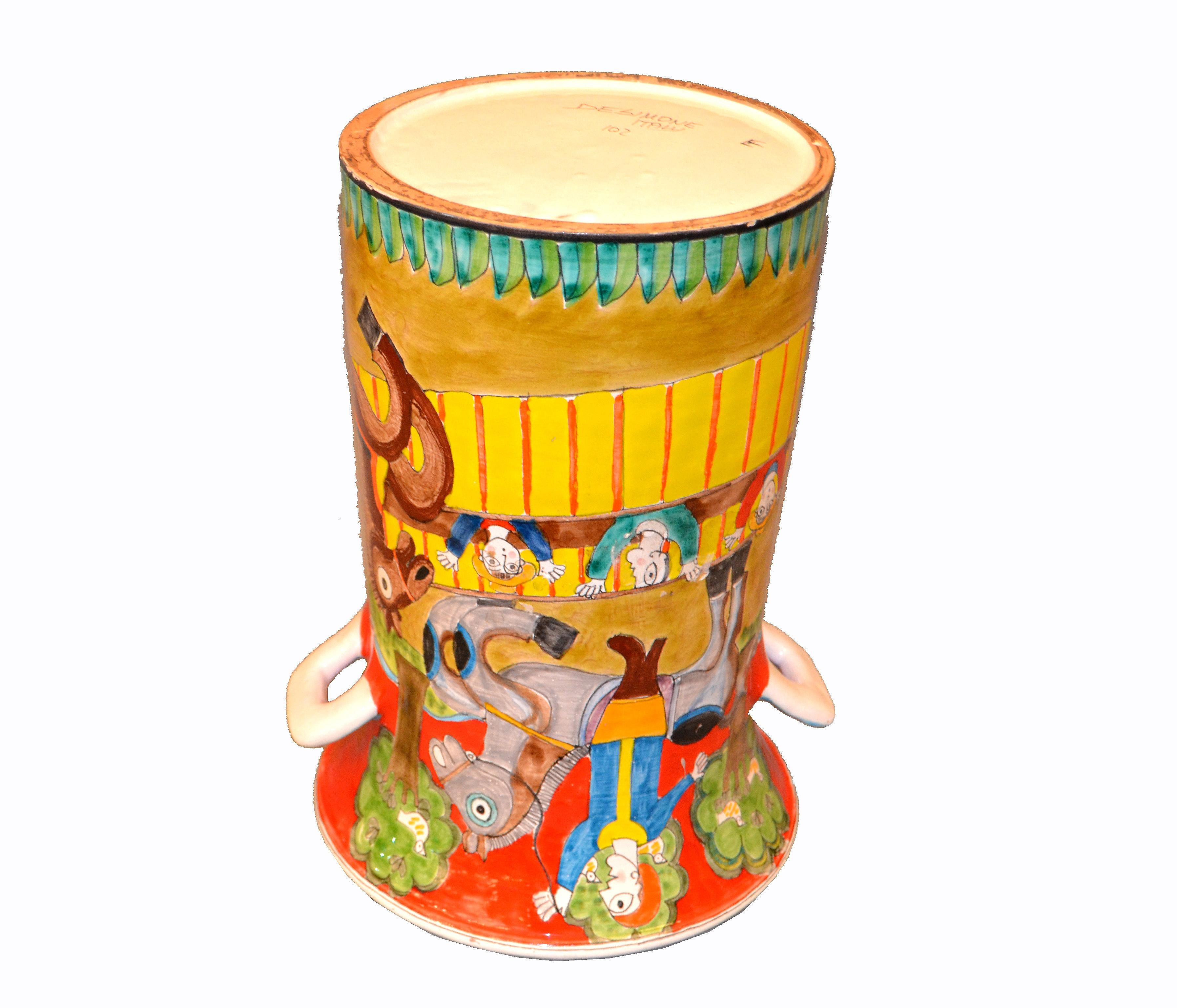 Terracotta Vaso in ceramica artistica dipinta a mano Desimone, Vaso con manici Cavalli del circo Italia in vendita