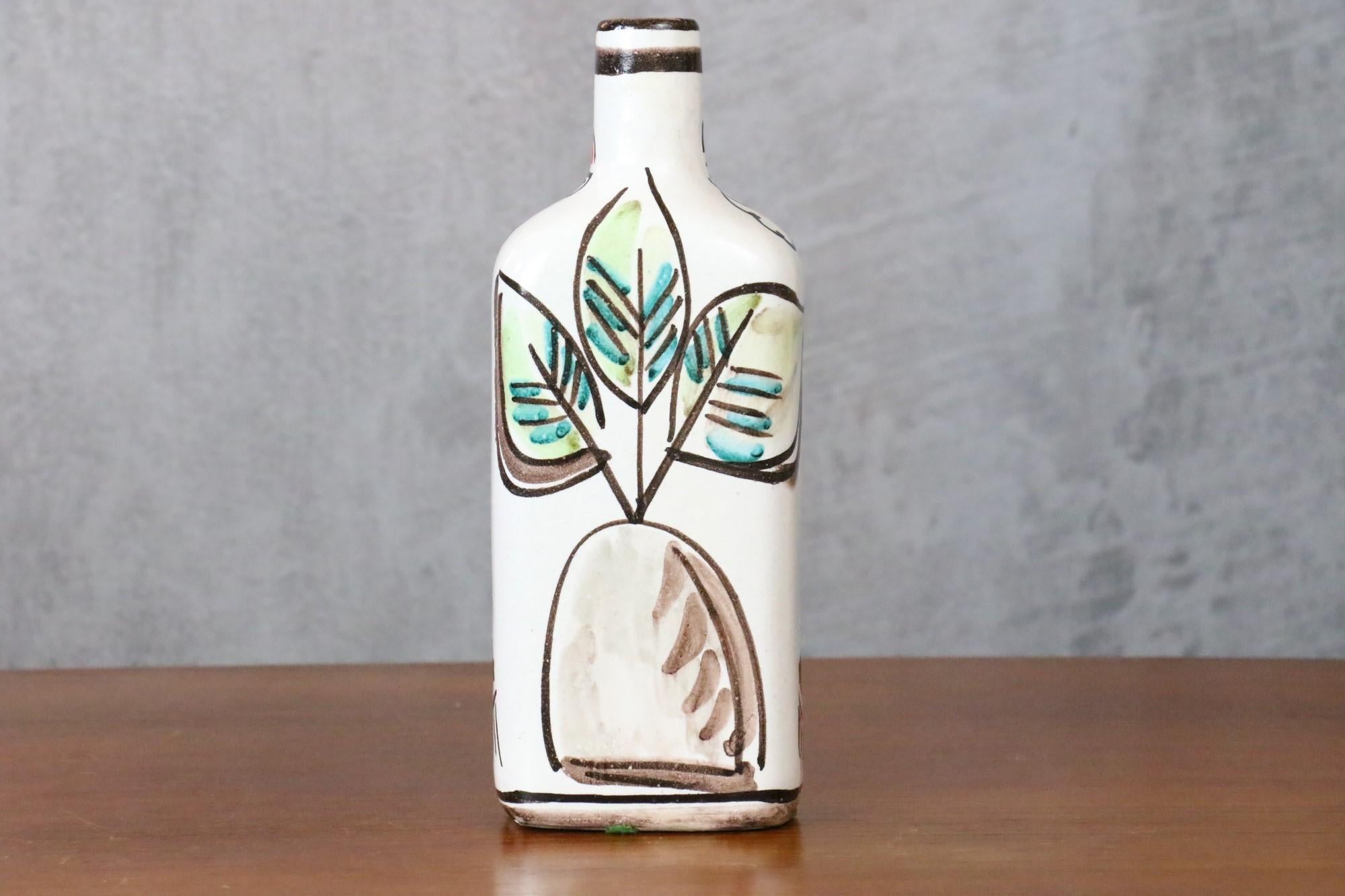 DeSimone Hand Painted Ceramic Bottle, Italian Pottery circa 1960 Era Aldo Londi In Good Condition In Camblanes et Meynac, FR