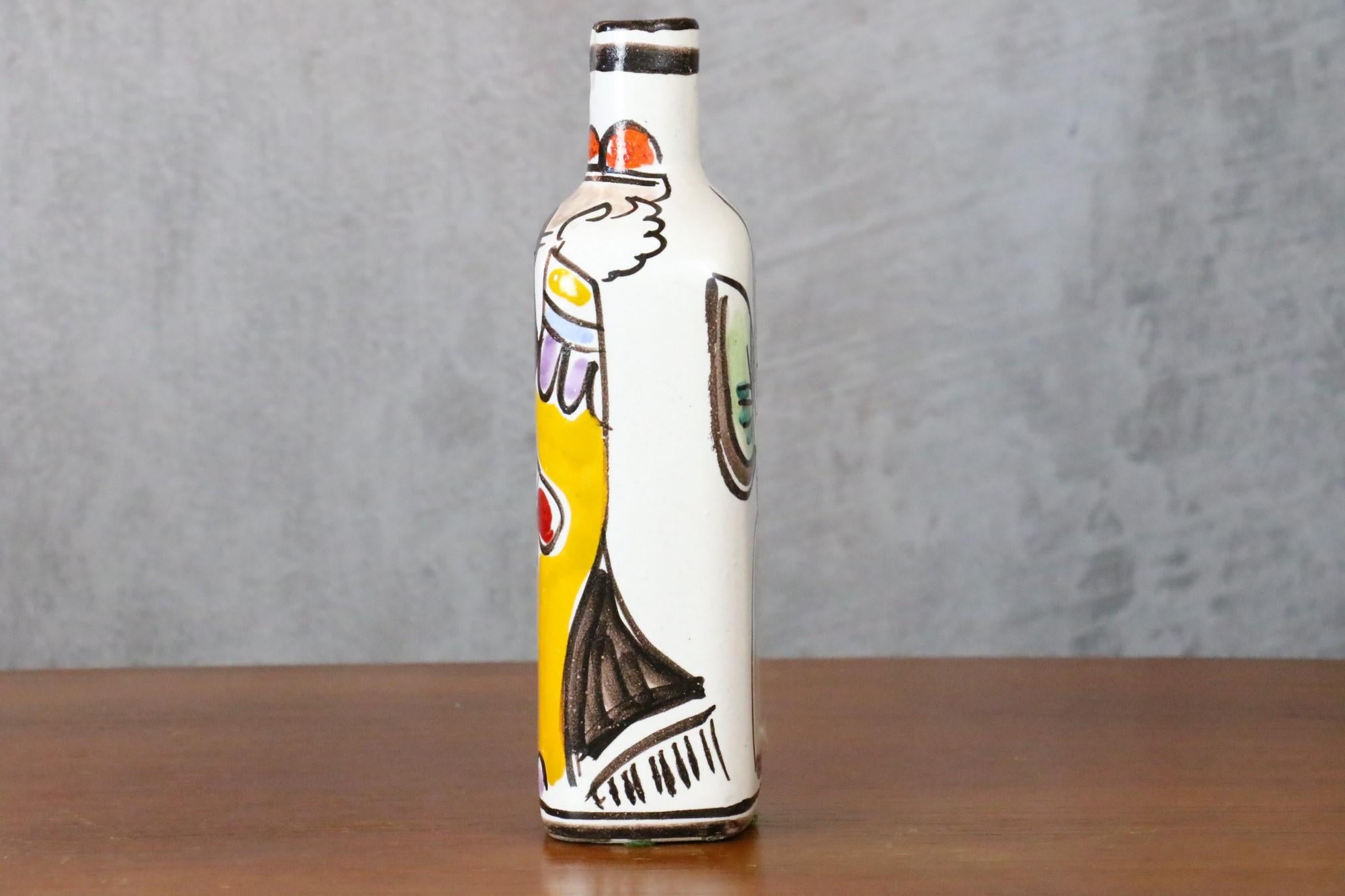 DeSimone Hand Painted Ceramic Bottle, Italian Pottery circa 1960 Era Aldo Londi 1