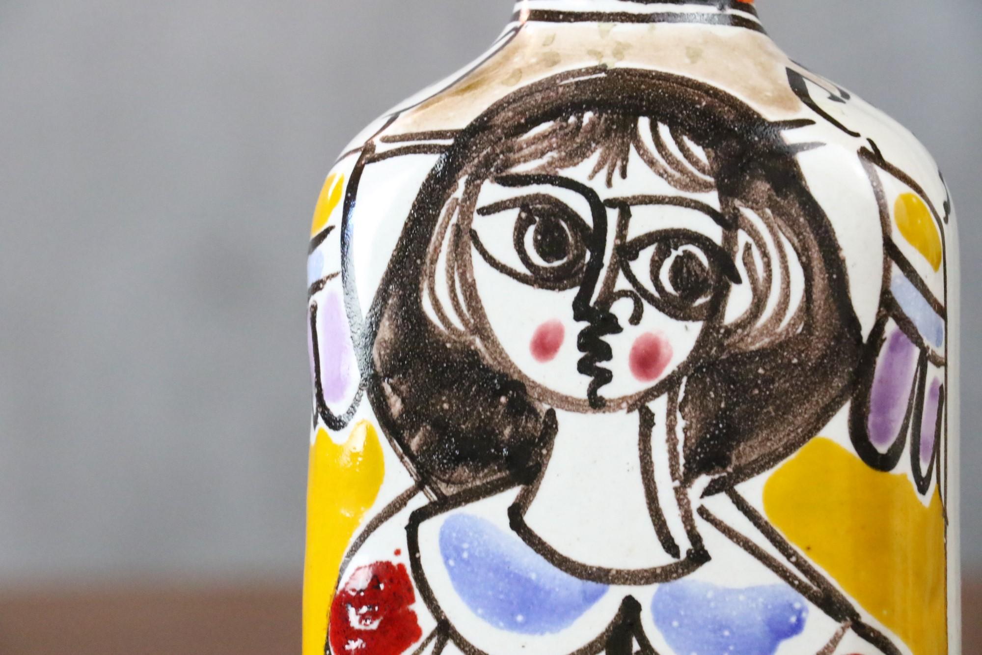 Mid-Century Modern Desimone Hand Painted Ceramic Bottle, Italian Pottery circa 1960 Era Aldo Londi