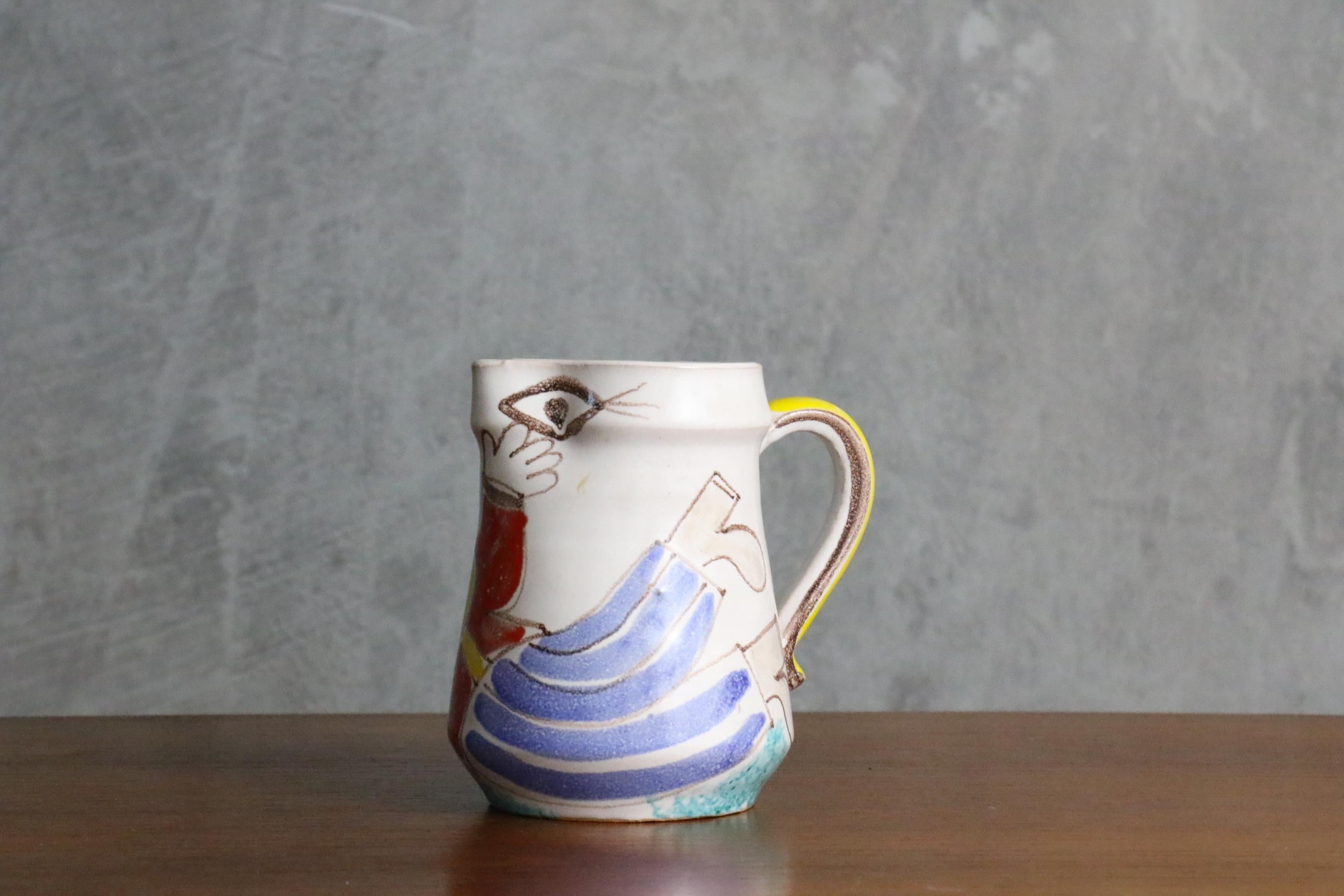 Desimone-Krug aus handbemalter Keramik, italienische Keramik, Aldo Londi, Ära um 1960 im Angebot 4