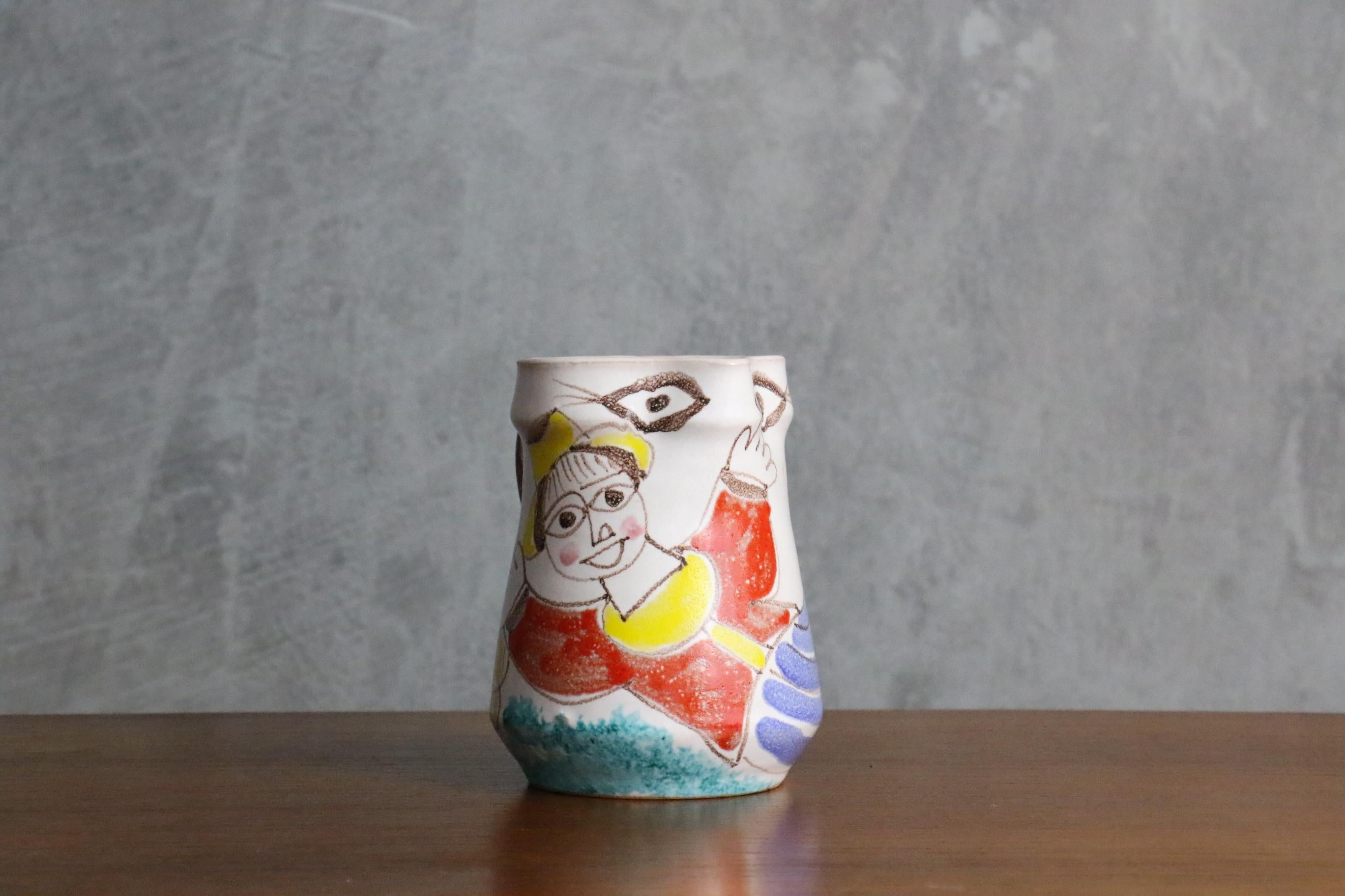 Desimone-Krug aus handbemalter Keramik, italienische Keramik, Aldo Londi, Ära um 1960 im Angebot 1