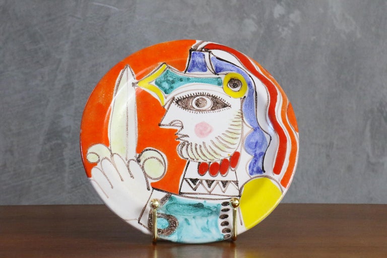 Mid-Century Modern DeSimone, Hand Painted Ceramic Plate, Italian Pottery circa 1960 Era Aldo Londi For Sale