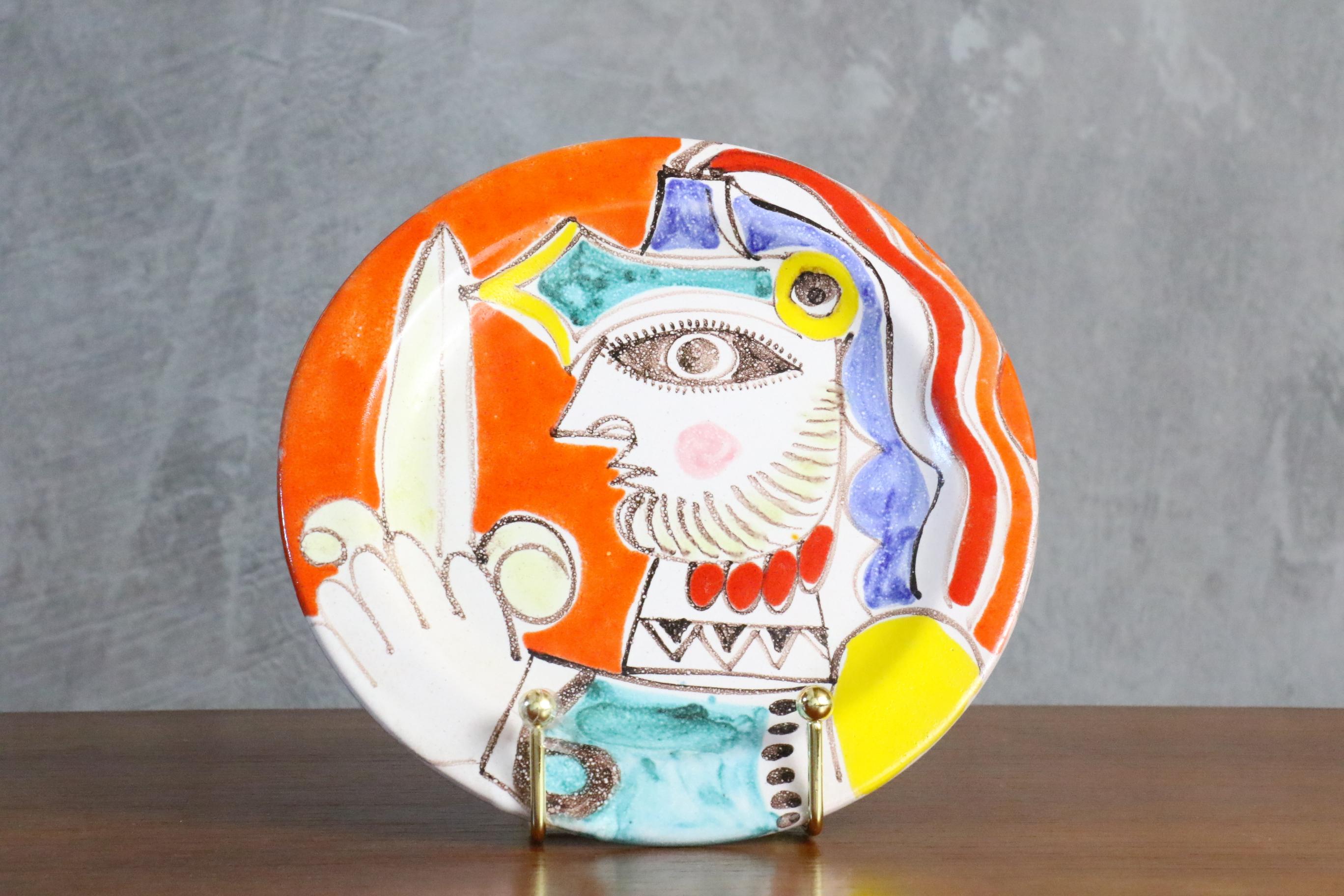 DeSimone, Hand Painted Ceramic Plate, Italian Pottery circa 1960 Era Aldo Londi In Good Condition In Camblanes et Meynac, FR