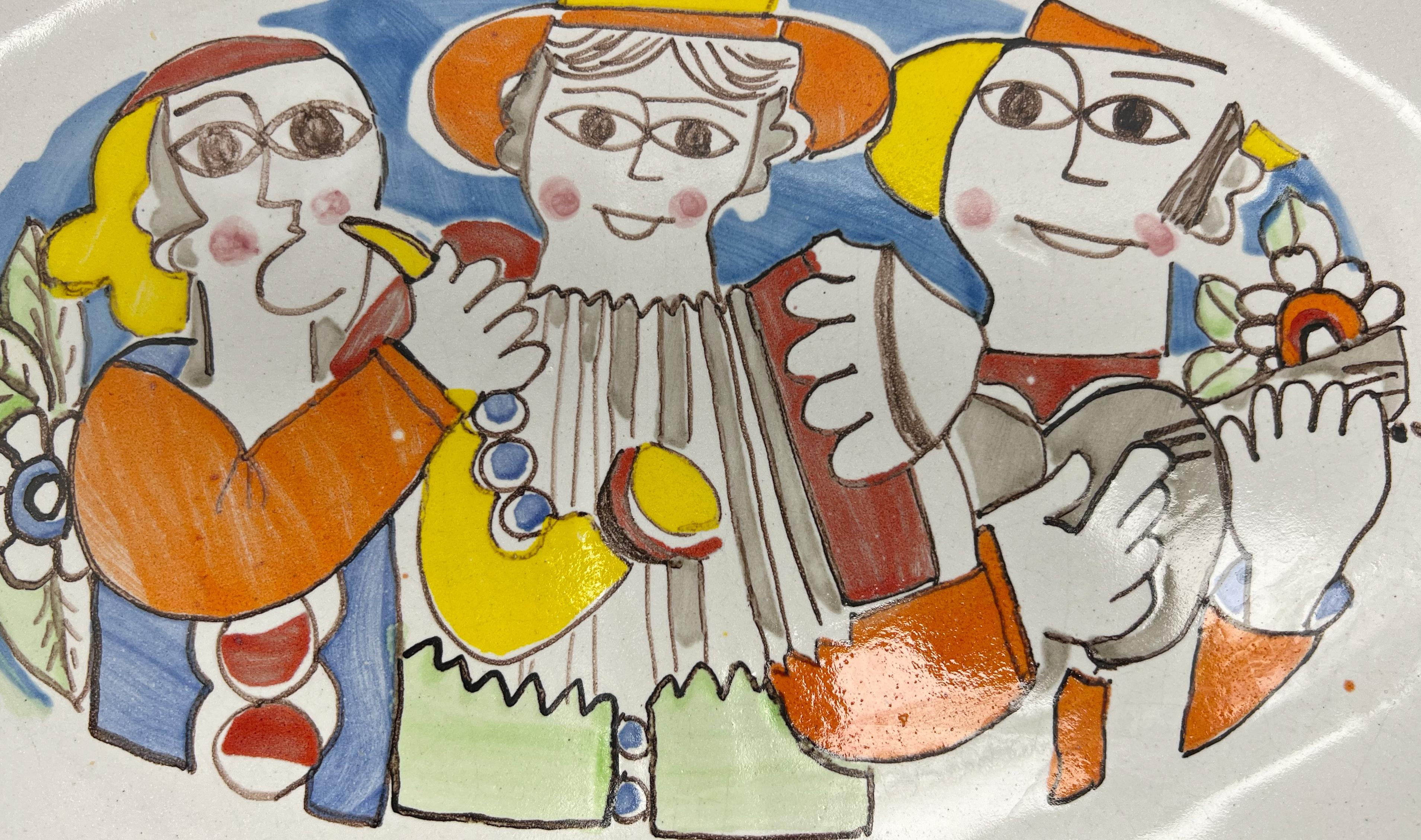 Metà XX secolo DeSimone Vassoio in ceramica dipinto a mano Italia in vendita