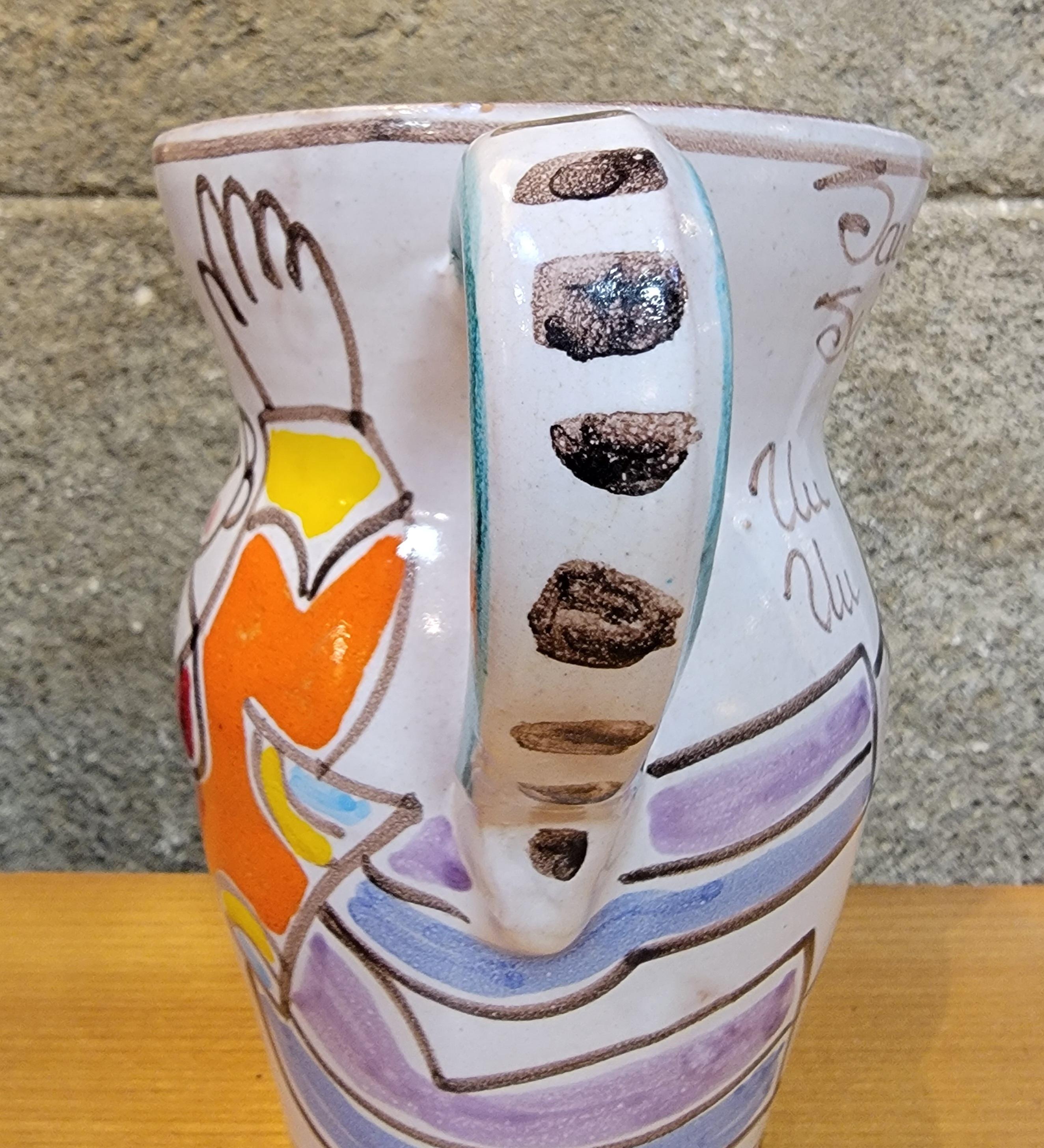 Jarra de agua de cerámica pintada a mano DeSimone Italiano en venta
