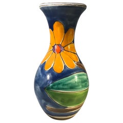 DeSimone, Hand Painted Flowers, Italian Ceramic Mid-Century Tall Vase, c1960