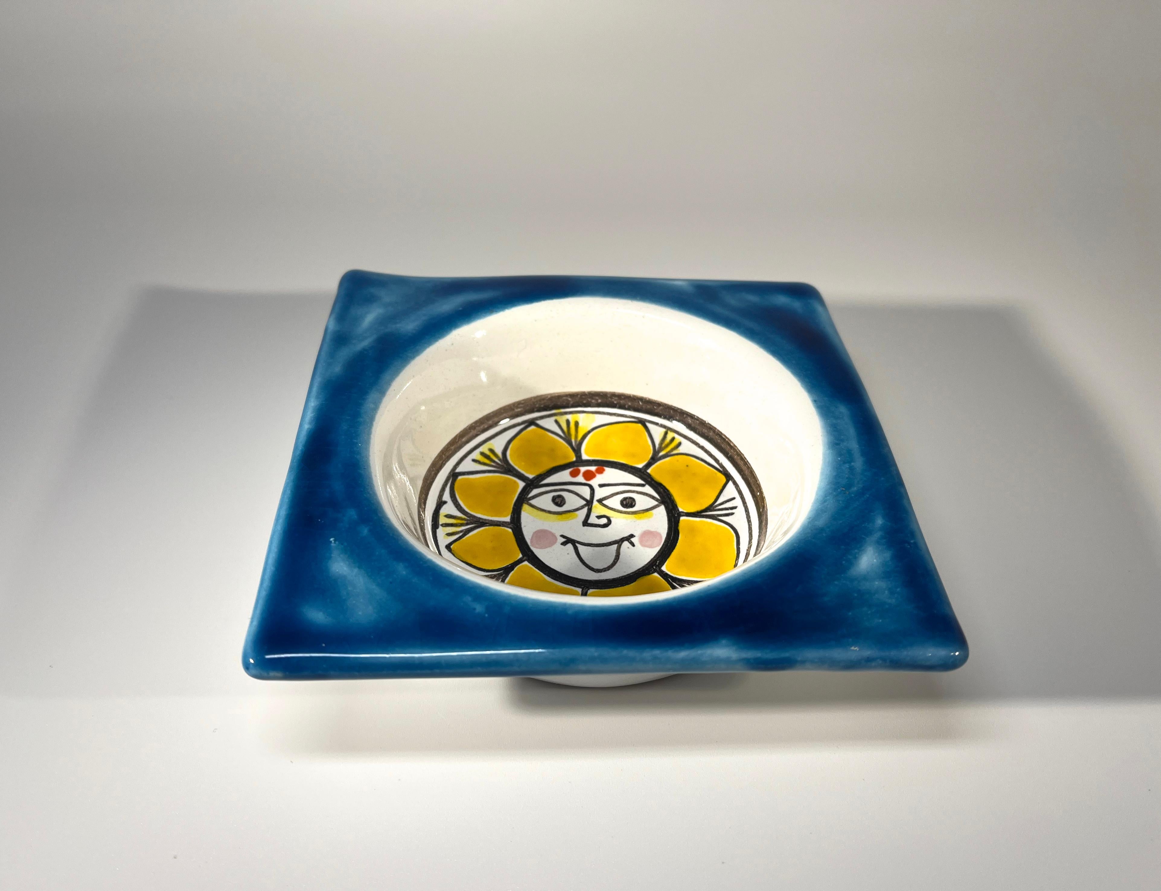Mid-Century Modern DeSimone Hand Painted 'Sunny Sunflower' Italian Small Ceramic Dish 1960's For Sale