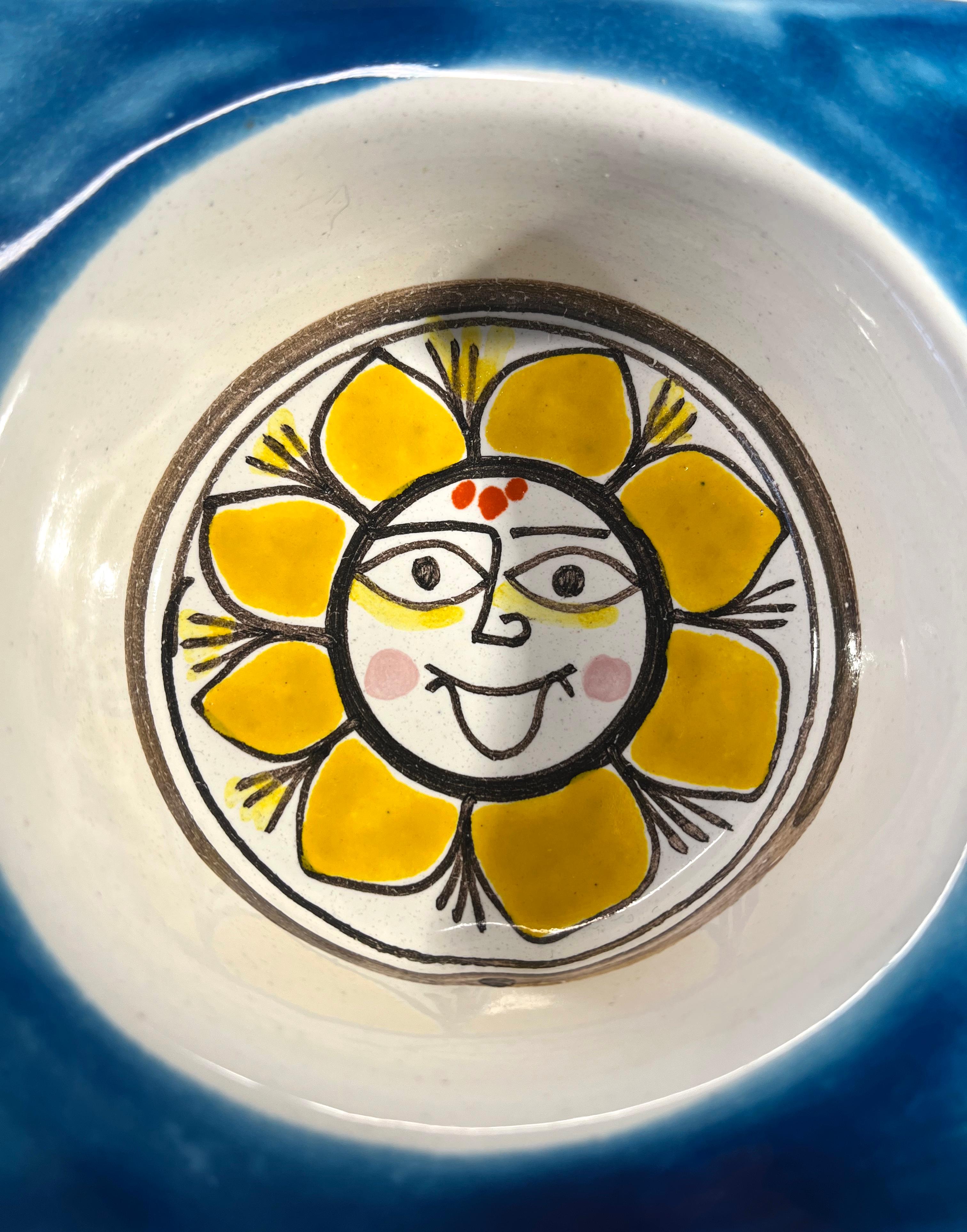 Hand-Painted DeSimone Hand Painted 'Sunny Sunflower' Italian Small Ceramic Dish 1960's For Sale