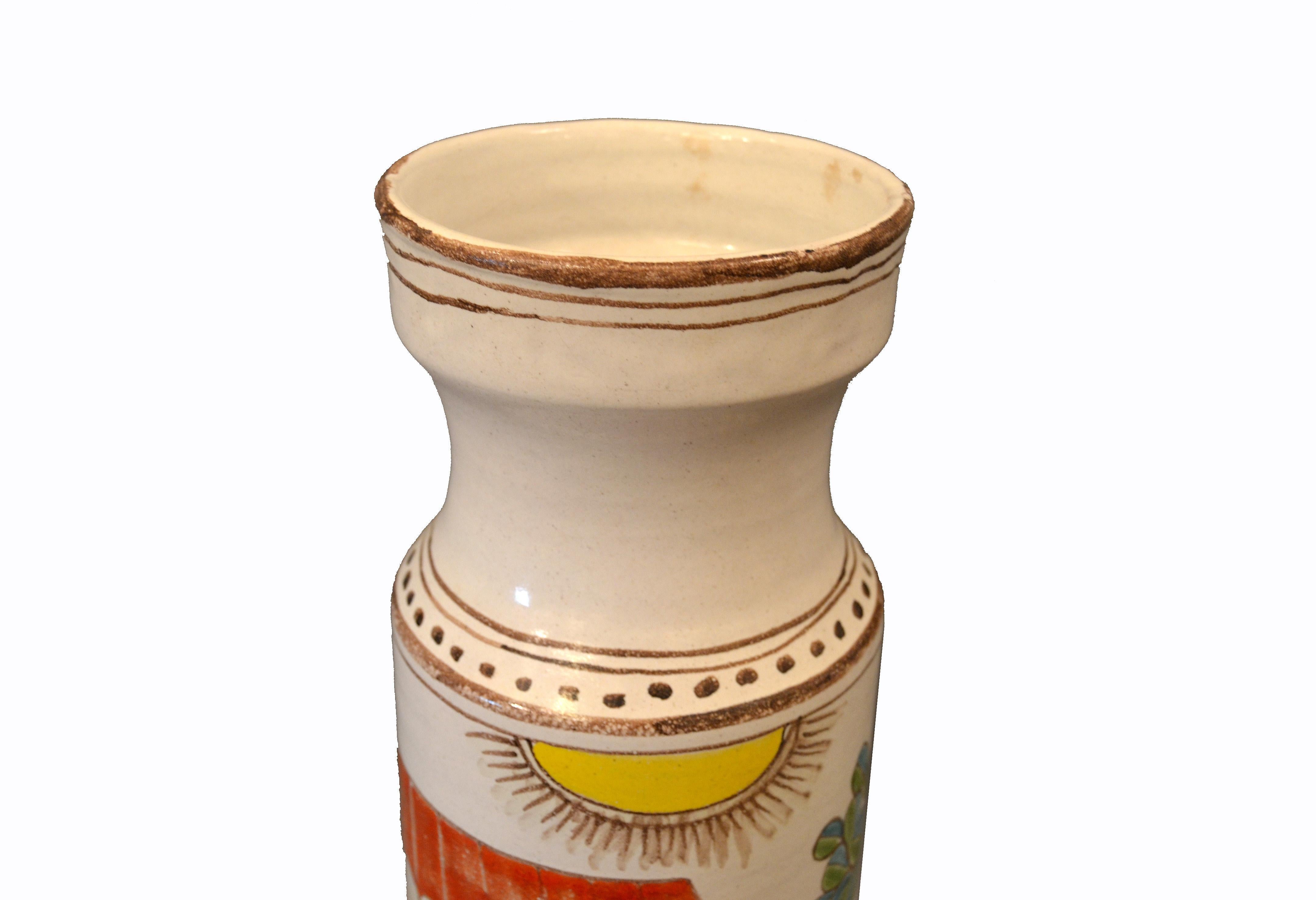Desimone Hand Painted Tall Art Pottery Flower Vase Vessel Olive Picking Italy For Sale 3