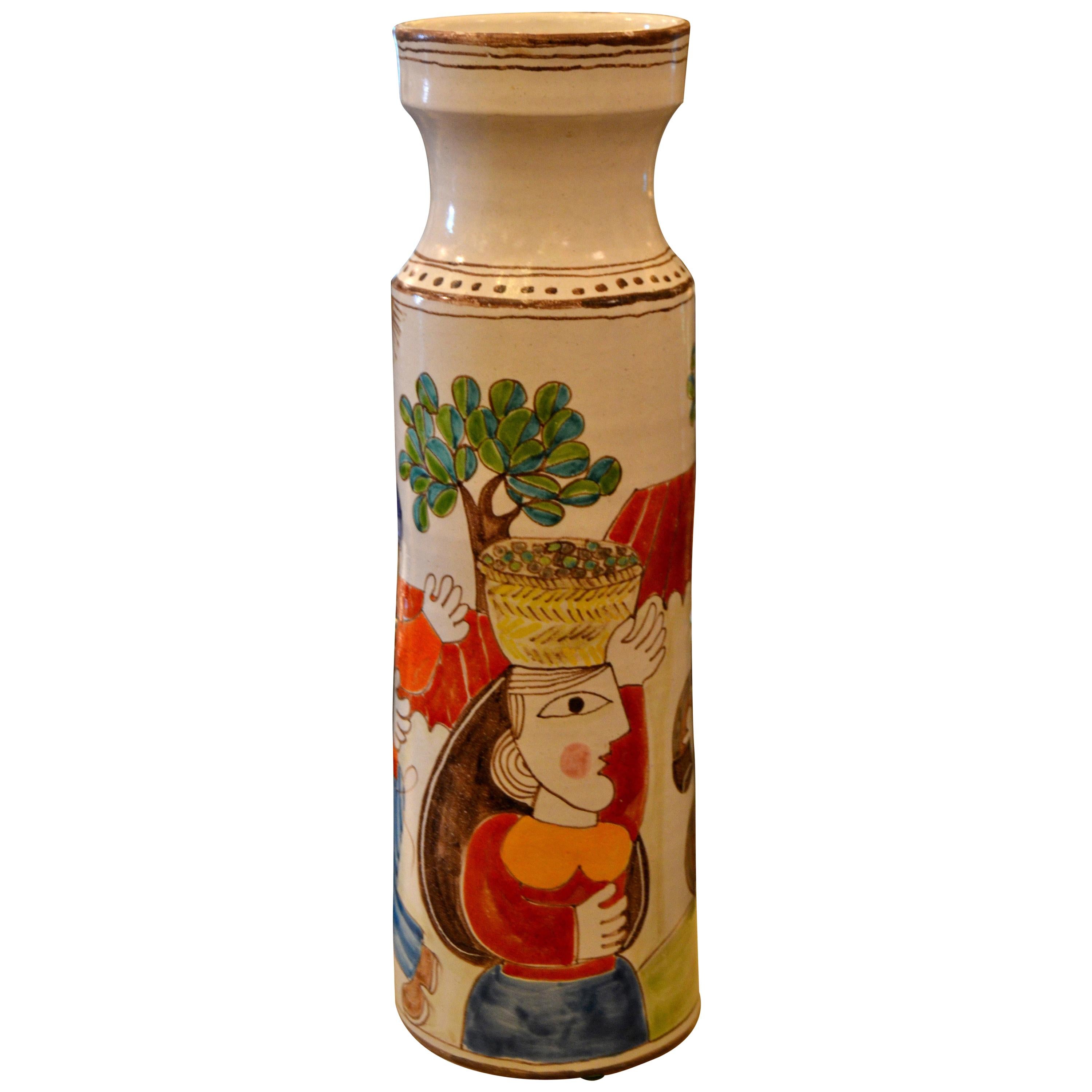 Desimone, handbemalte, große Blumenvase aus Kunstkeramik, Gefäß, Olive, Italien