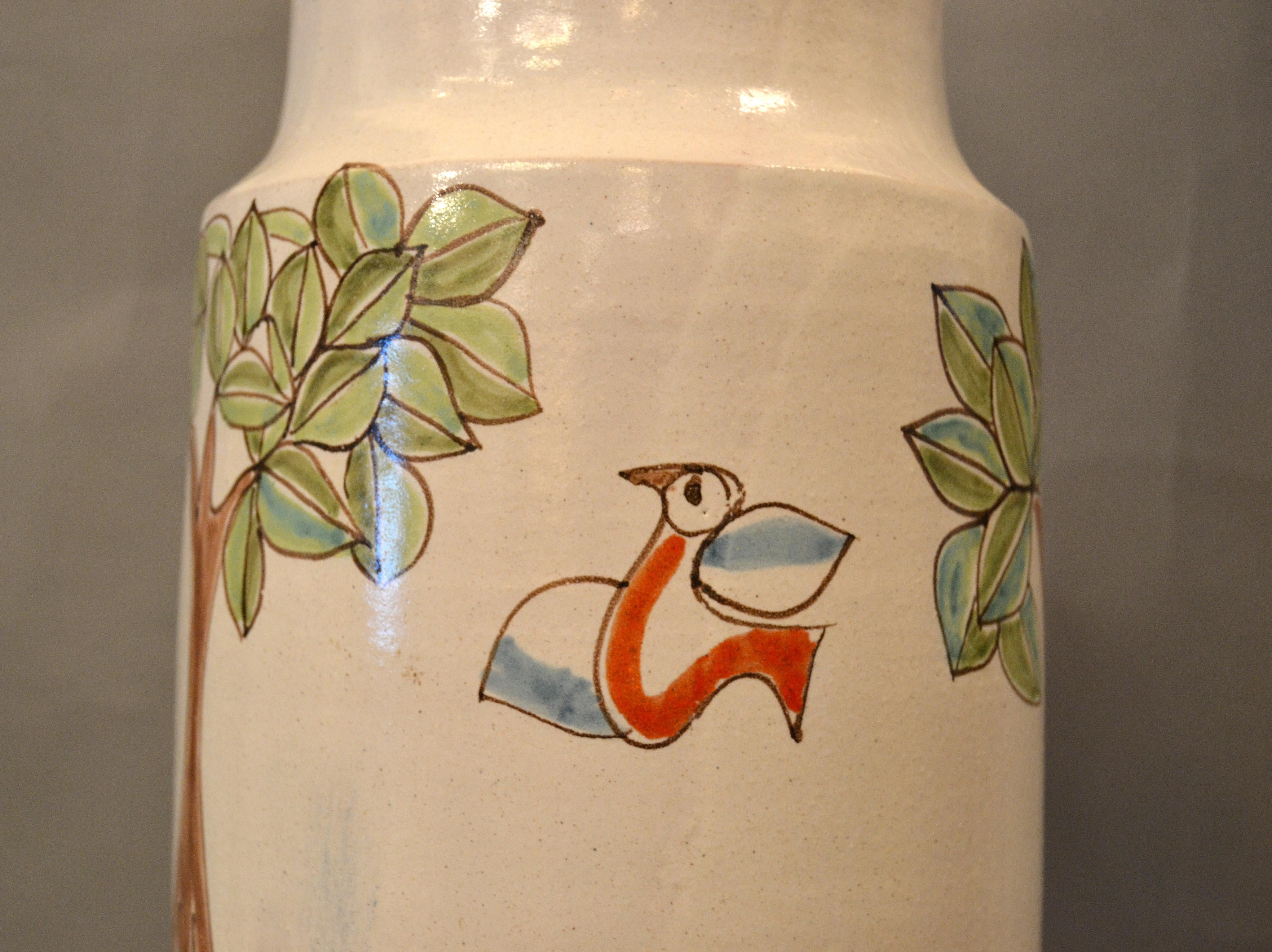 Desimone Hand Painted Tall Art Pottery Flute Player Flower Vase Vessel Italy In Good Condition For Sale In Miami, FL