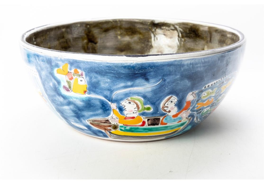 Desimone Italian Paint Decorated Ceramic Bowl With Fish In Good Condition In Bridgeport, CT