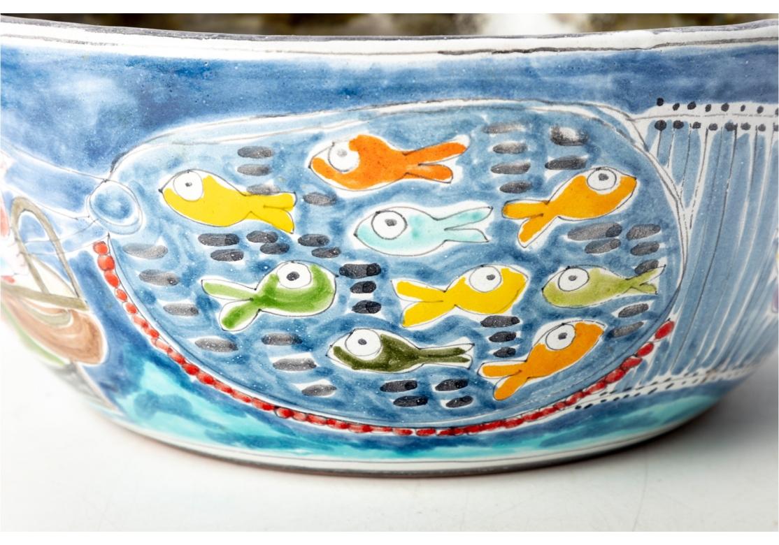 20th Century Desimone Italian Paint Decorated Ceramic Bowl With Fish