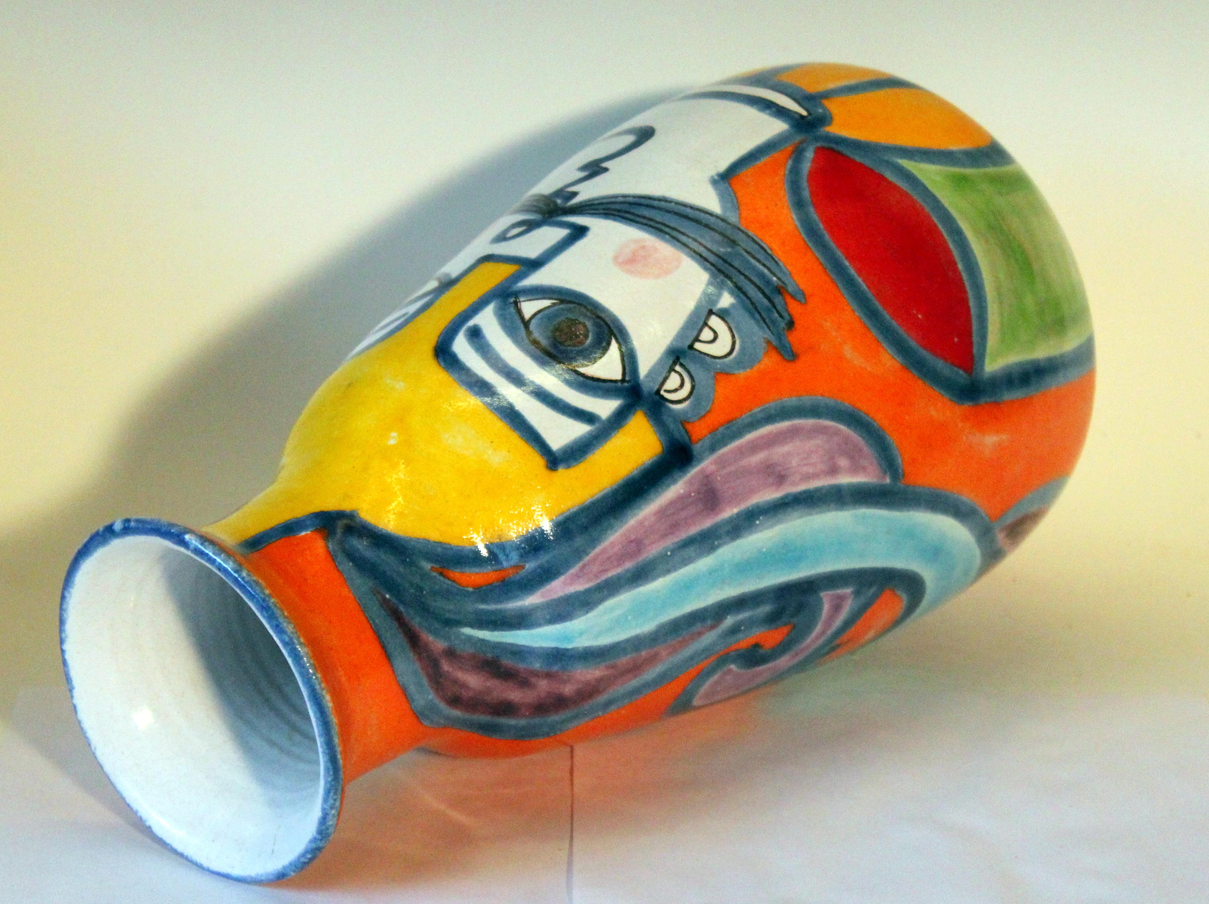 DeSimone Italian Pottery Vase Picasso Cubist Style Vintage In Excellent Condition In Wilton, CT