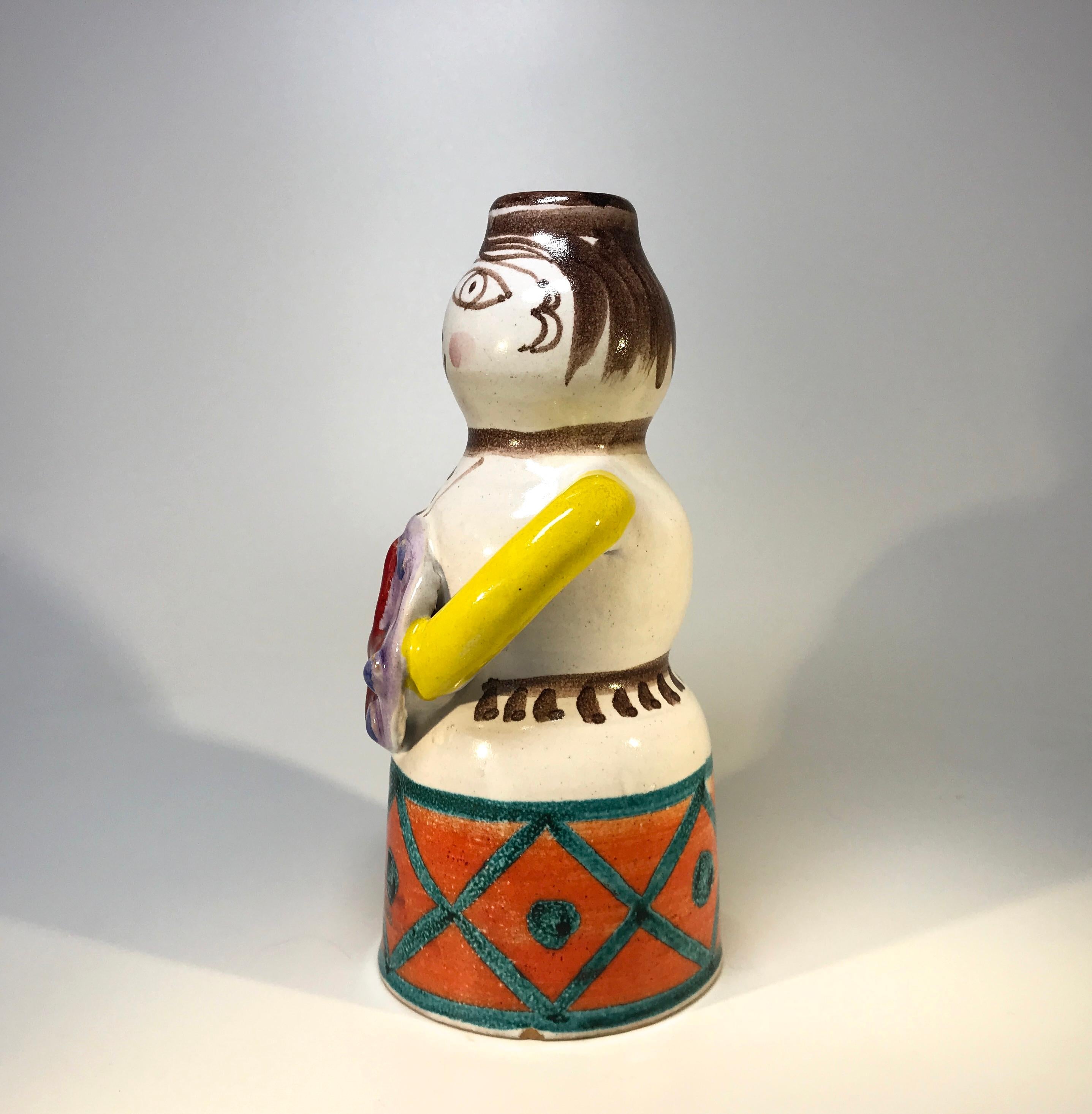Hand-Painted DeSimone, Italian Soldier with Shield, Sizeable Ceramic Candle Holder, C 1960