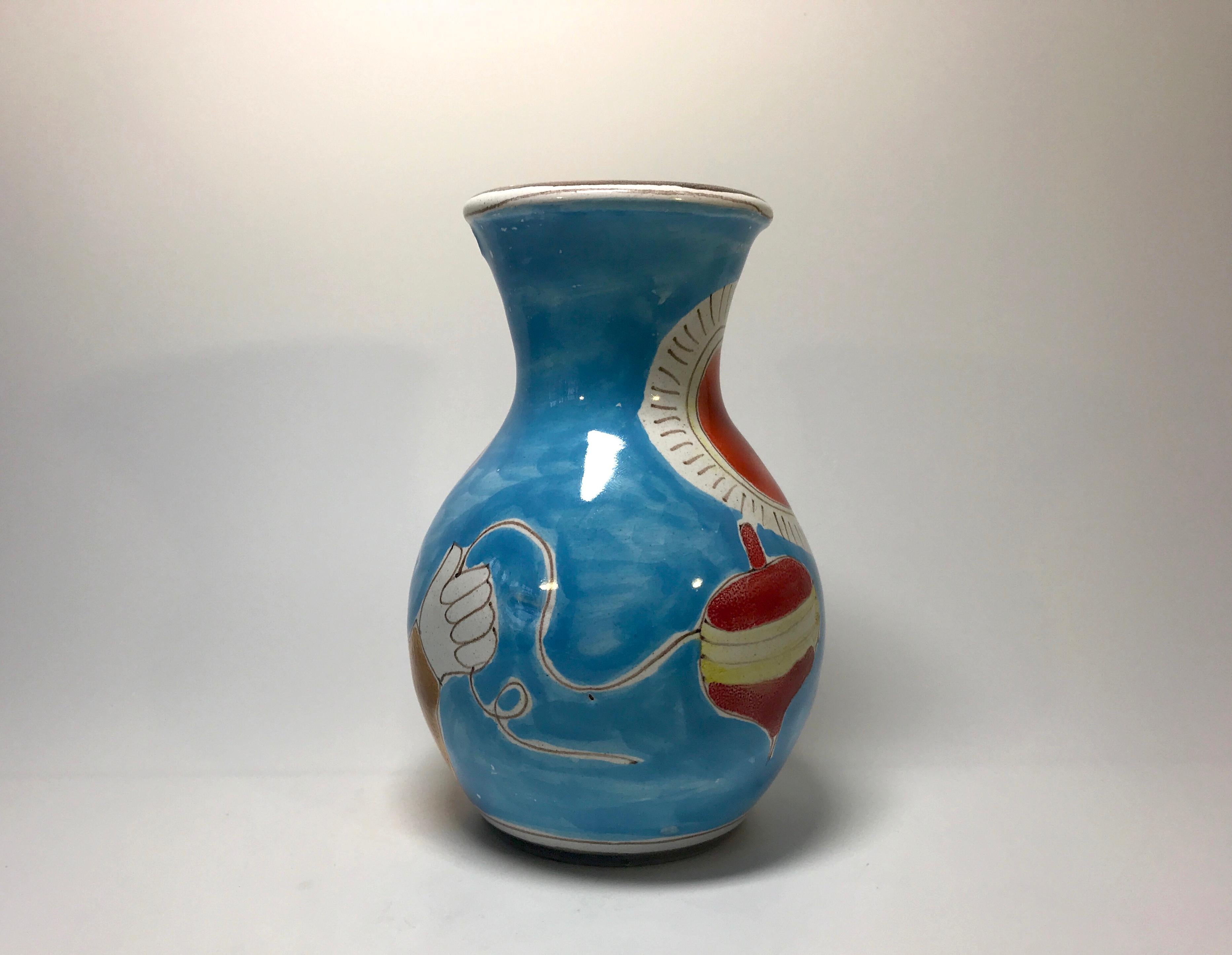 Hand-Painted DeSimone, Italy Boy Red Spinning Top Italian Hand Painted Shaped Vase, 1960s