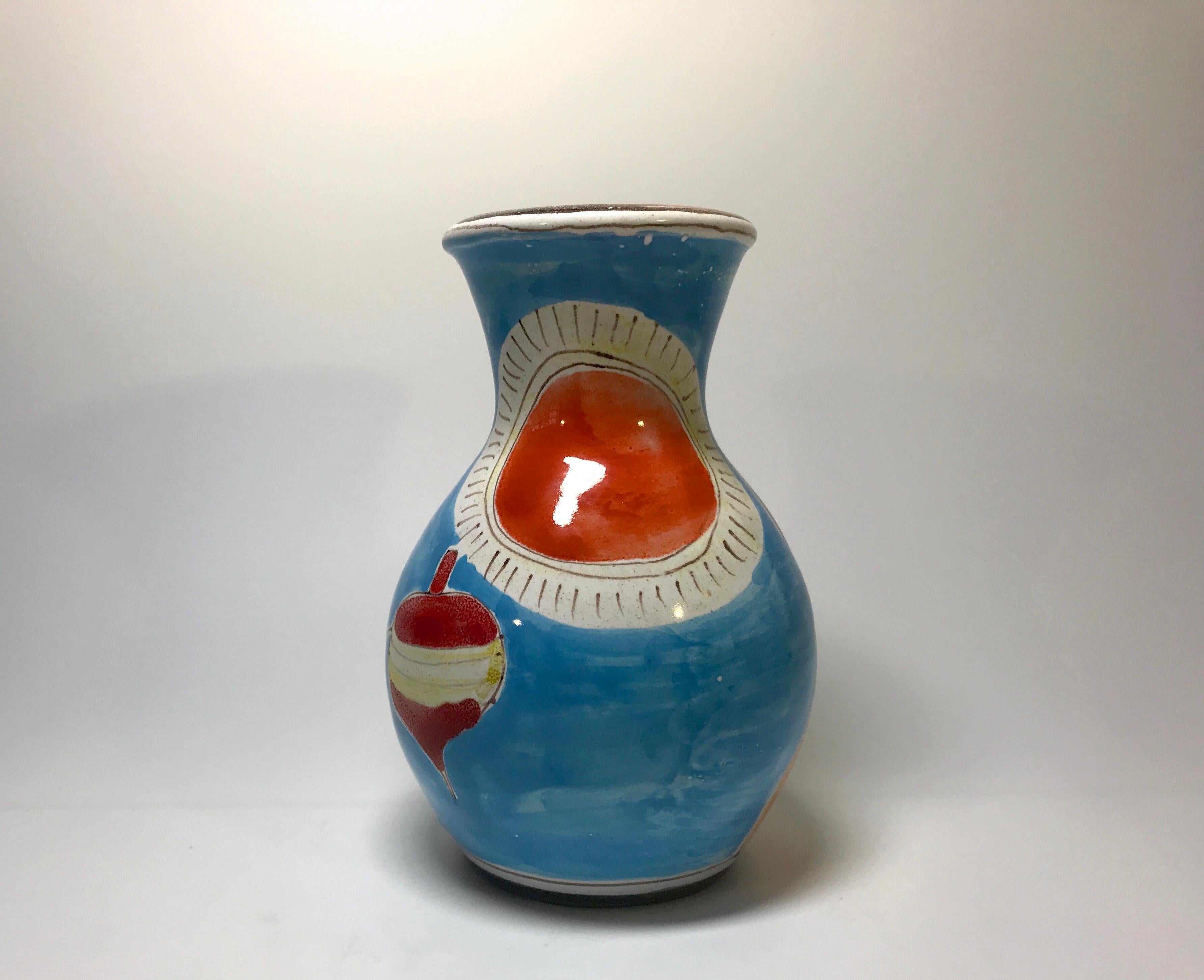 DeSimone, Italy Boy Red Spinning Top Italian Hand Painted Shaped Vase, 1960s In Good Condition In Rothley, Leicestershire