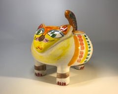 DeSimone of Italy, Ceramic Hand Painted Gazing Cat Cache Pot, 1960's