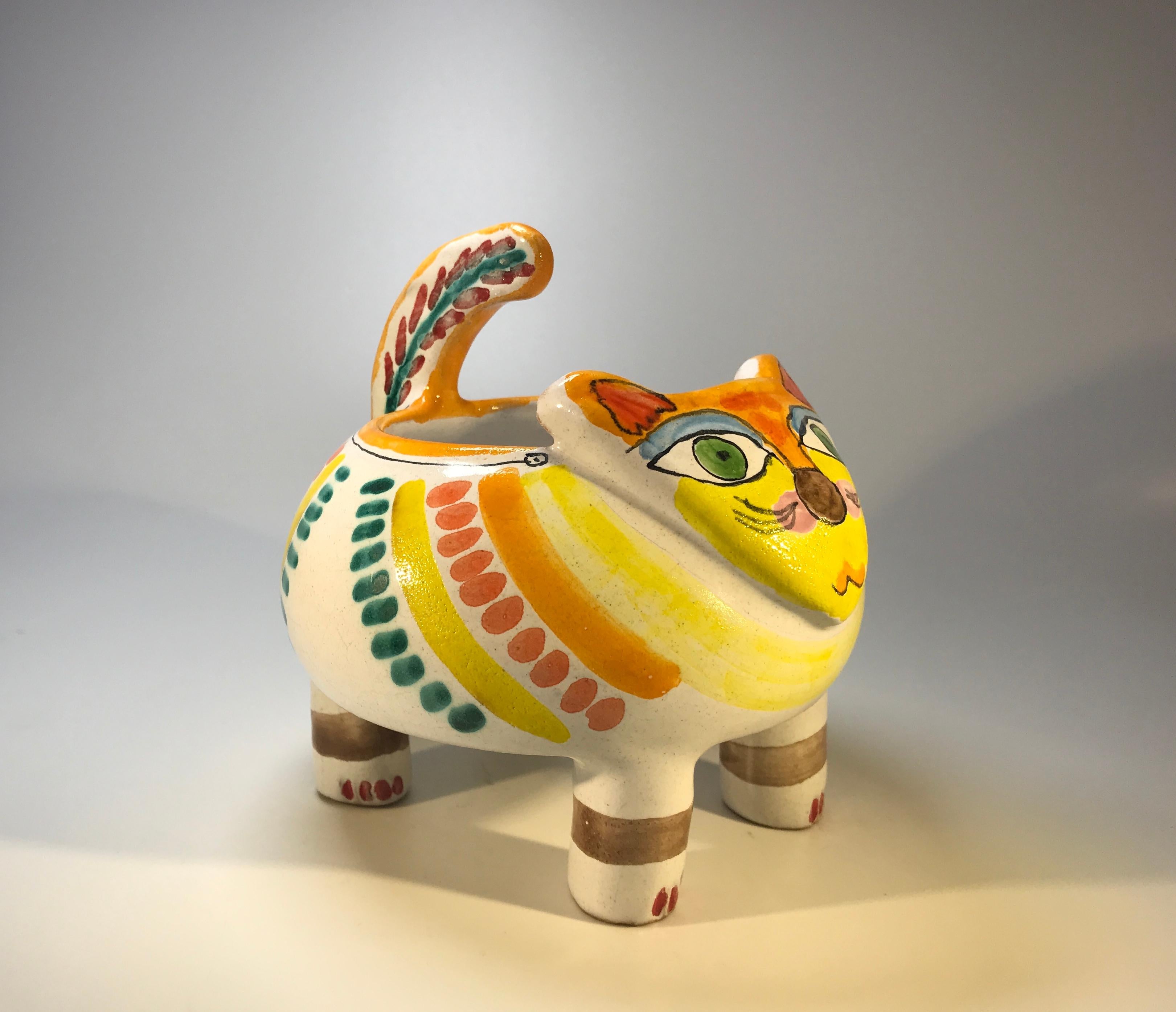 Italian DeSimone of Italy, Ceramic Hand Painted Gazing Cat Cache Pot, 1960's
