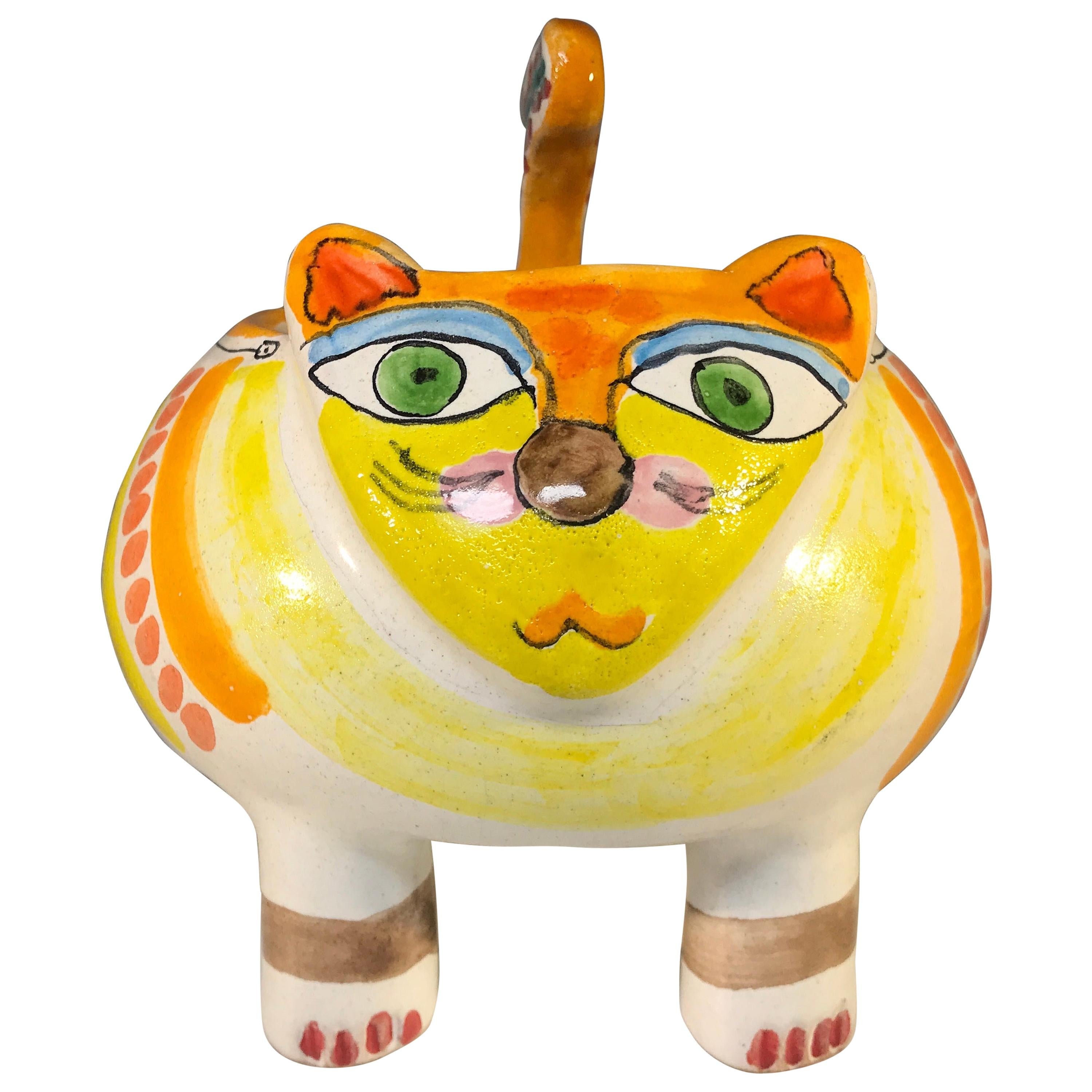 DeSimone of Italy, Ceramic Hand Painted Gazing Cat Cache Pot, 1960
s