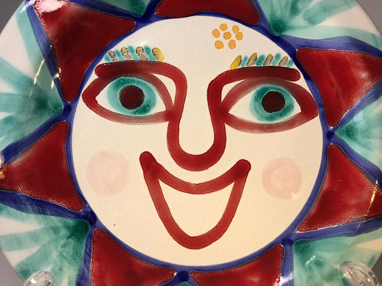 Italian DeSimone of Italy, Hand Painted Bright Happy, Smiley Ceramic Plate, 1960s For Sale