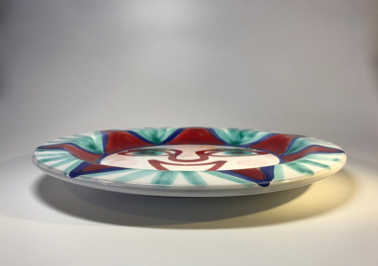 Hand-Painted DeSimone of Italy, Hand Painted Bright Happy, Smiley Ceramic Plate, 1960s For Sale