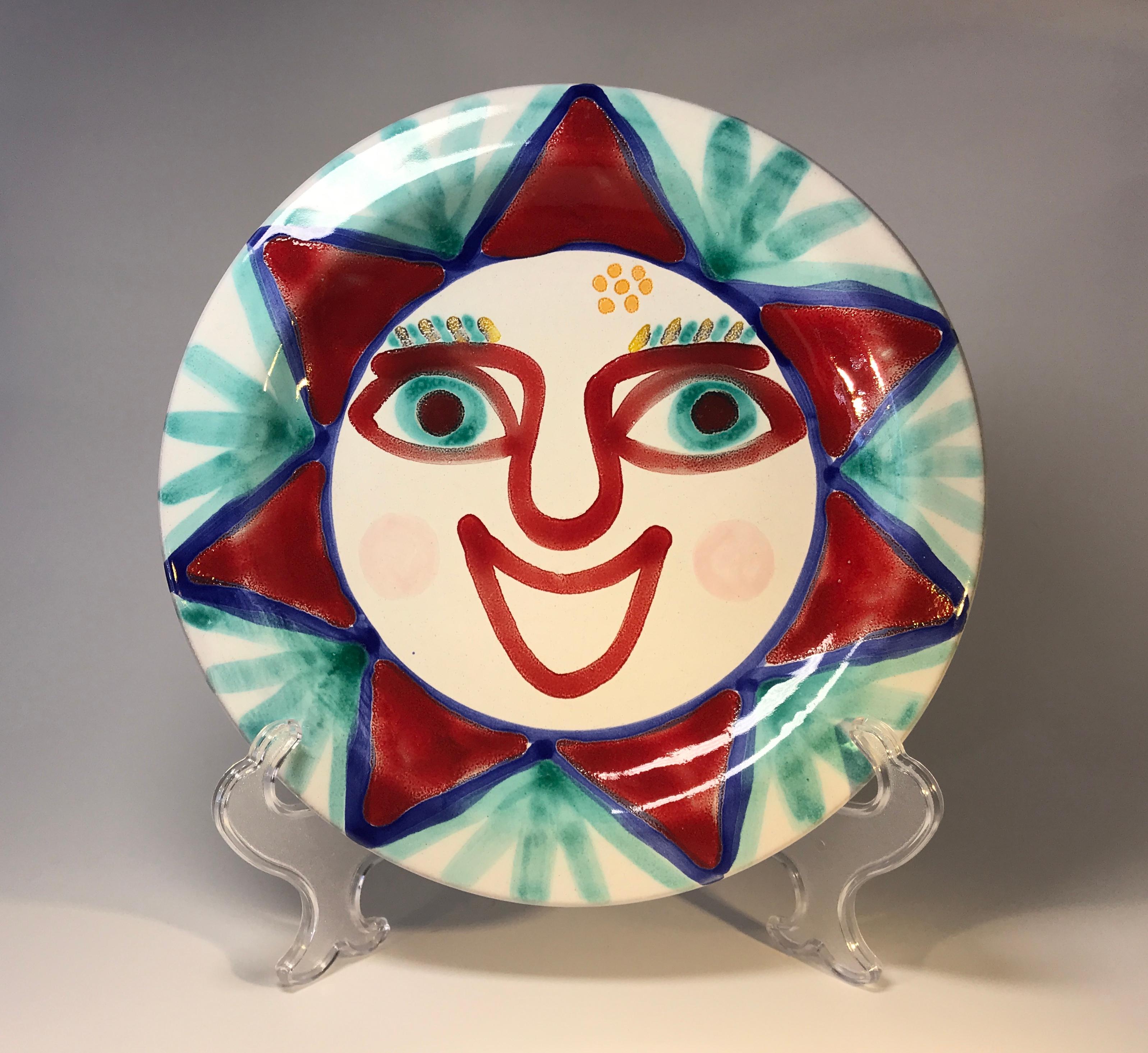 Italian DeSimone of Italy, Hand Painted Bright Happy, Smiley Ceramic Plate, 1960s For Sale