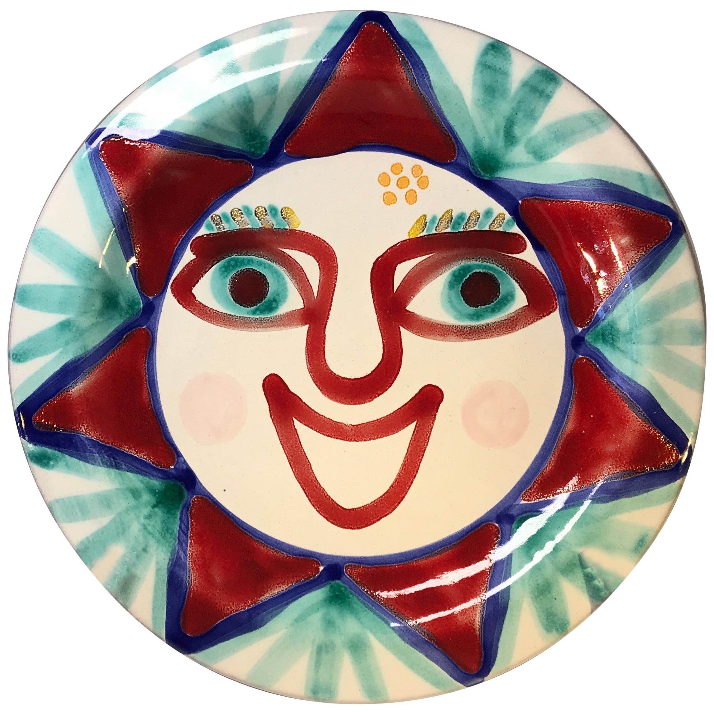 DeSimone of Italy, Hand Painted Bright Happy, Smiley Ceramic Plate, 1960s For Sale