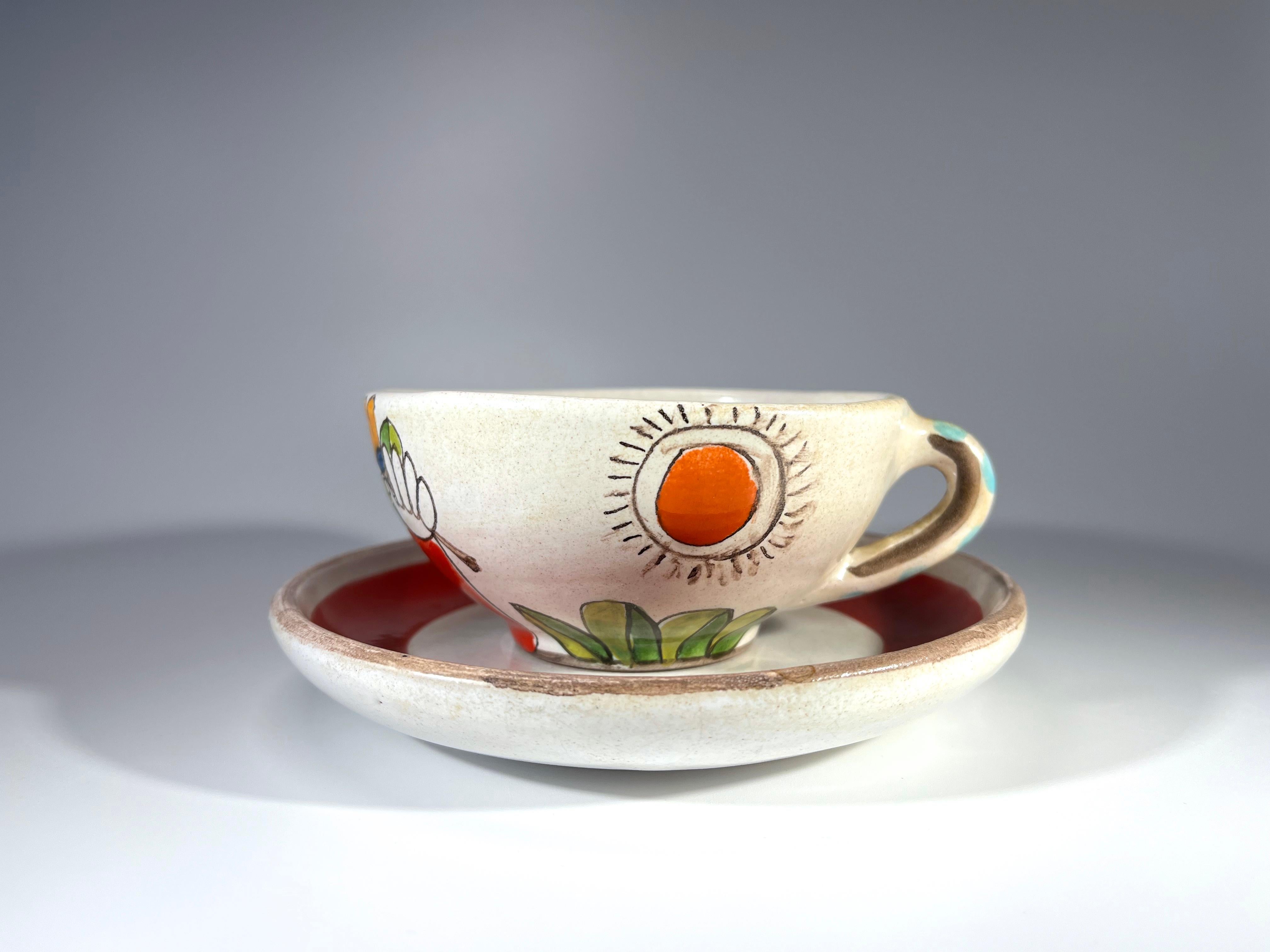 Italian DeSimone of Italy, Hand Painted Ceramic Mid-Century Cup And Saucer c1960 For Sale