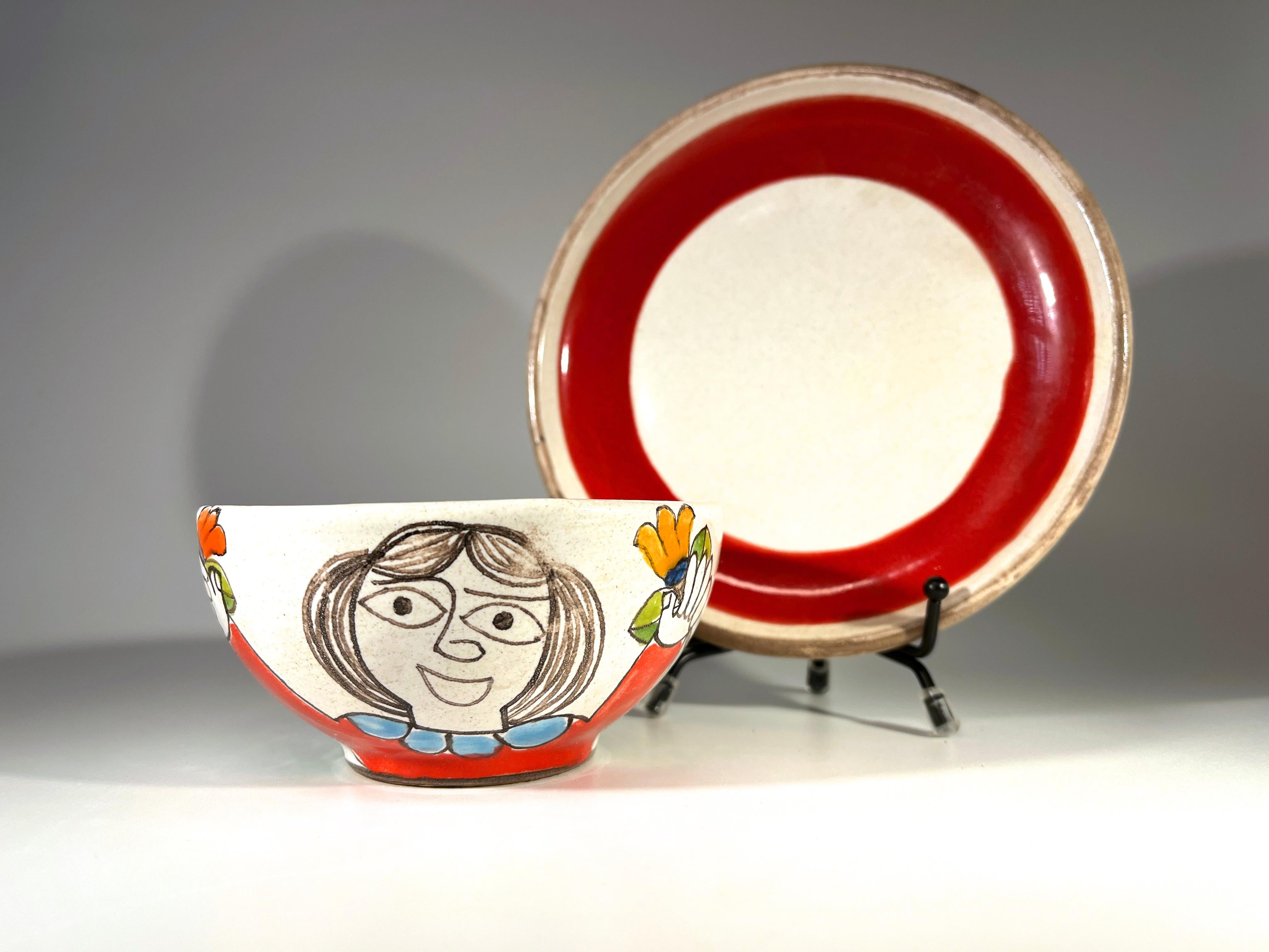 DeSimone aus Italien, handbemalte Keramik-Tasse und Untertasse aus der Mitte des Jahrhunderts, um 1960 (Handbemalt) im Angebot