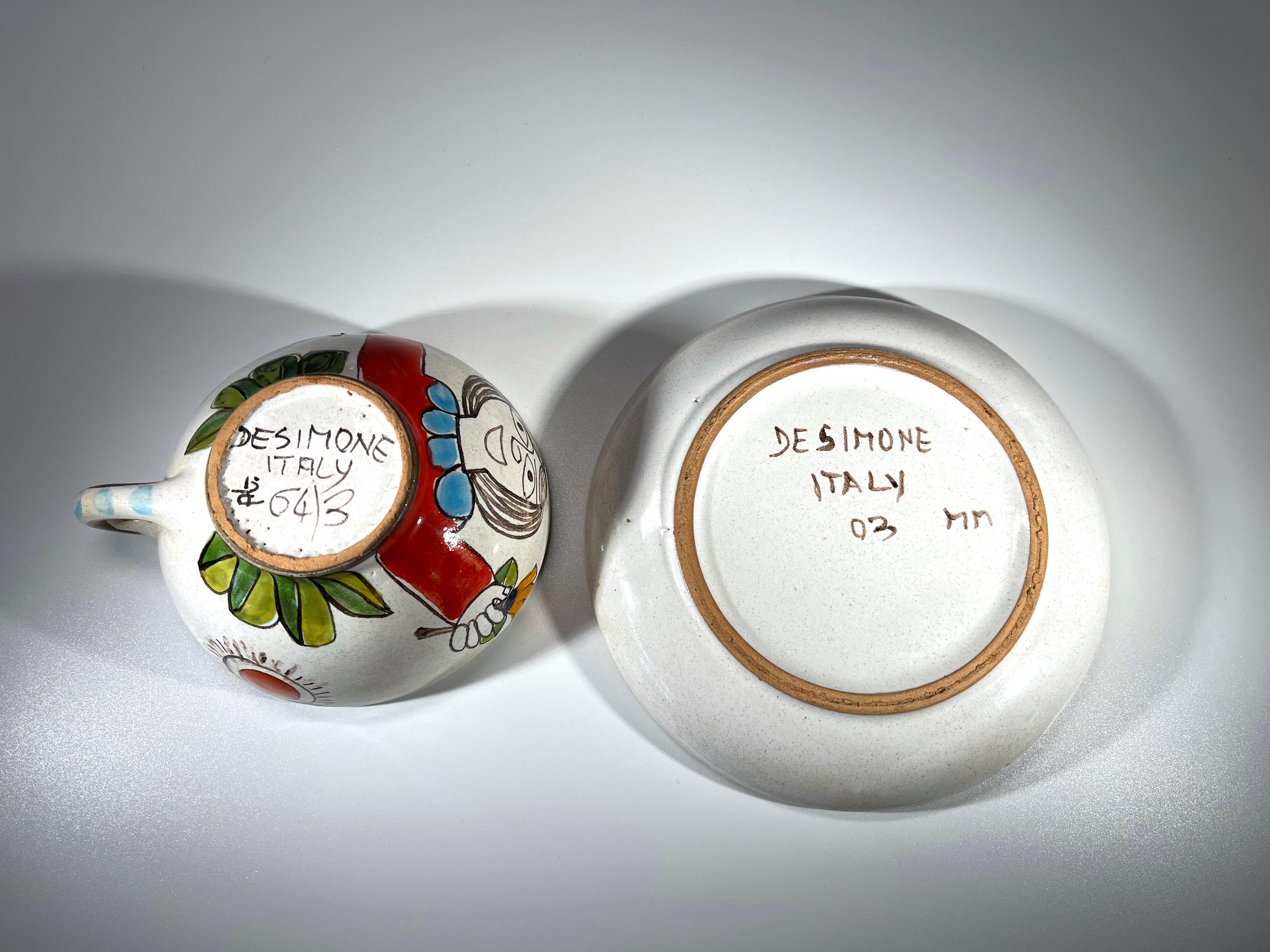 DeSimone aus Italien, handbemalte Keramik-Tasse und Untertasse aus der Mitte des Jahrhunderts, um 1960 (20. Jahrhundert) im Angebot