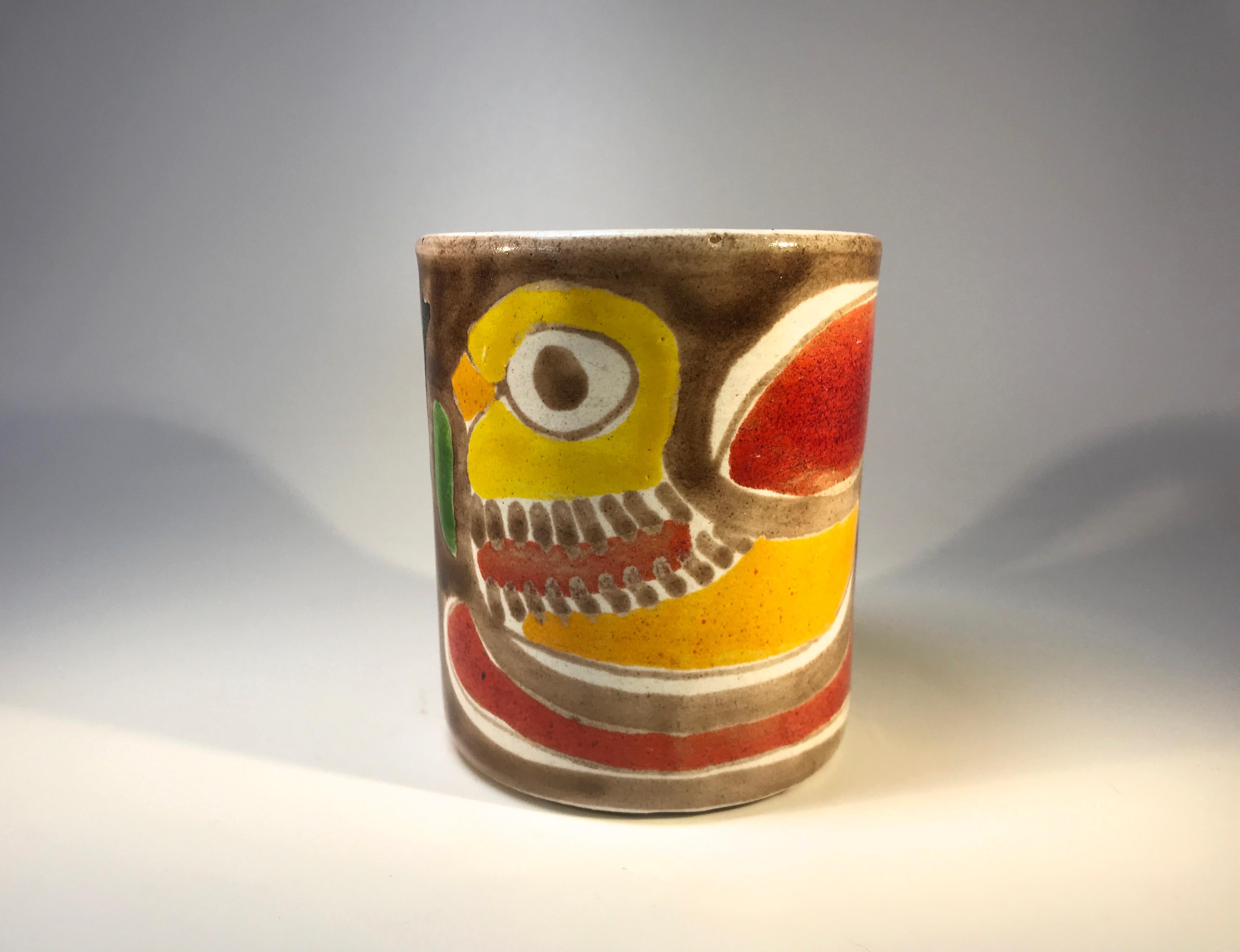 DeSimone of Italy, ceramic coffee mug hand decorated with a cheerful chirpy bird
A fun piece of Italian dash
Circa 1960's
Signed DeSimone, Italy
Measures: Height 4.25 inch, diameter 3.5 inch
One of two available
Very good condition with